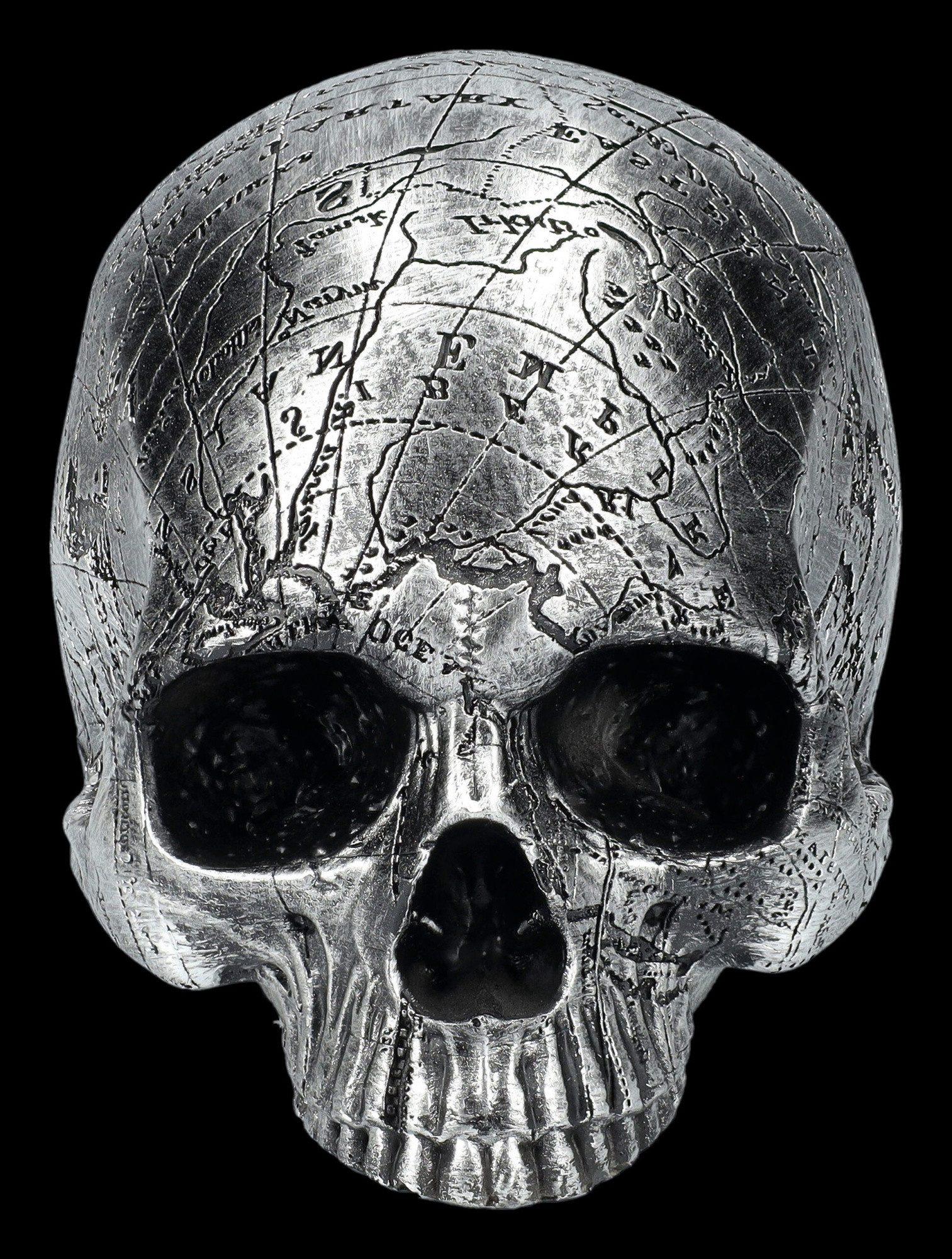 Figuren Shop GmbH Dekofigur Totenkopf silberfarben - Mind Map - Totenschädel Gothic Dekoschädel