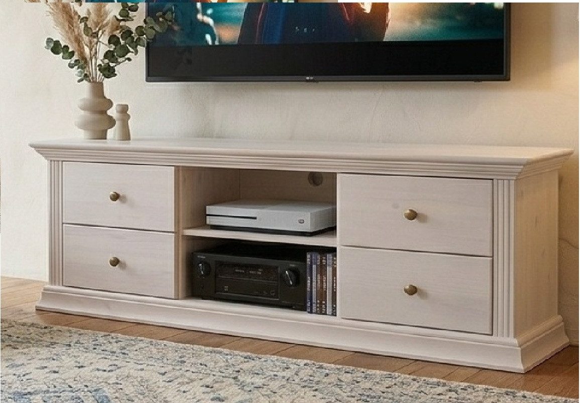 Clever-Moebel TV-Schrank TV Lowboard aus Kiefernholz TV Schrank im Landhausstil Breite: 141cm, Tiefe: 39cm, Höhe: 47cm