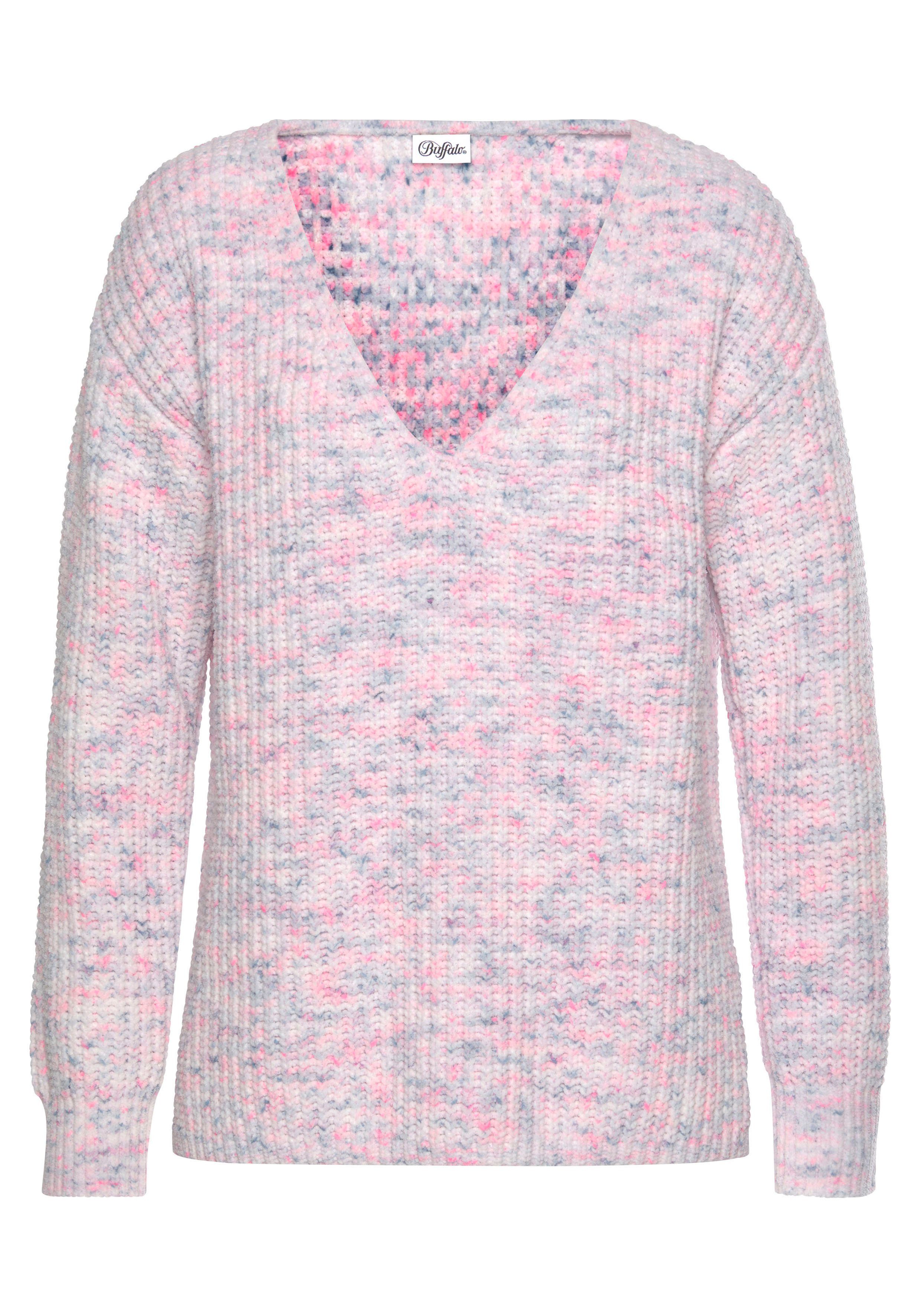 Buffalo V-Ausschnitt-Pullover aus weichem Chenille, Strickpullover, günstig online kaufen