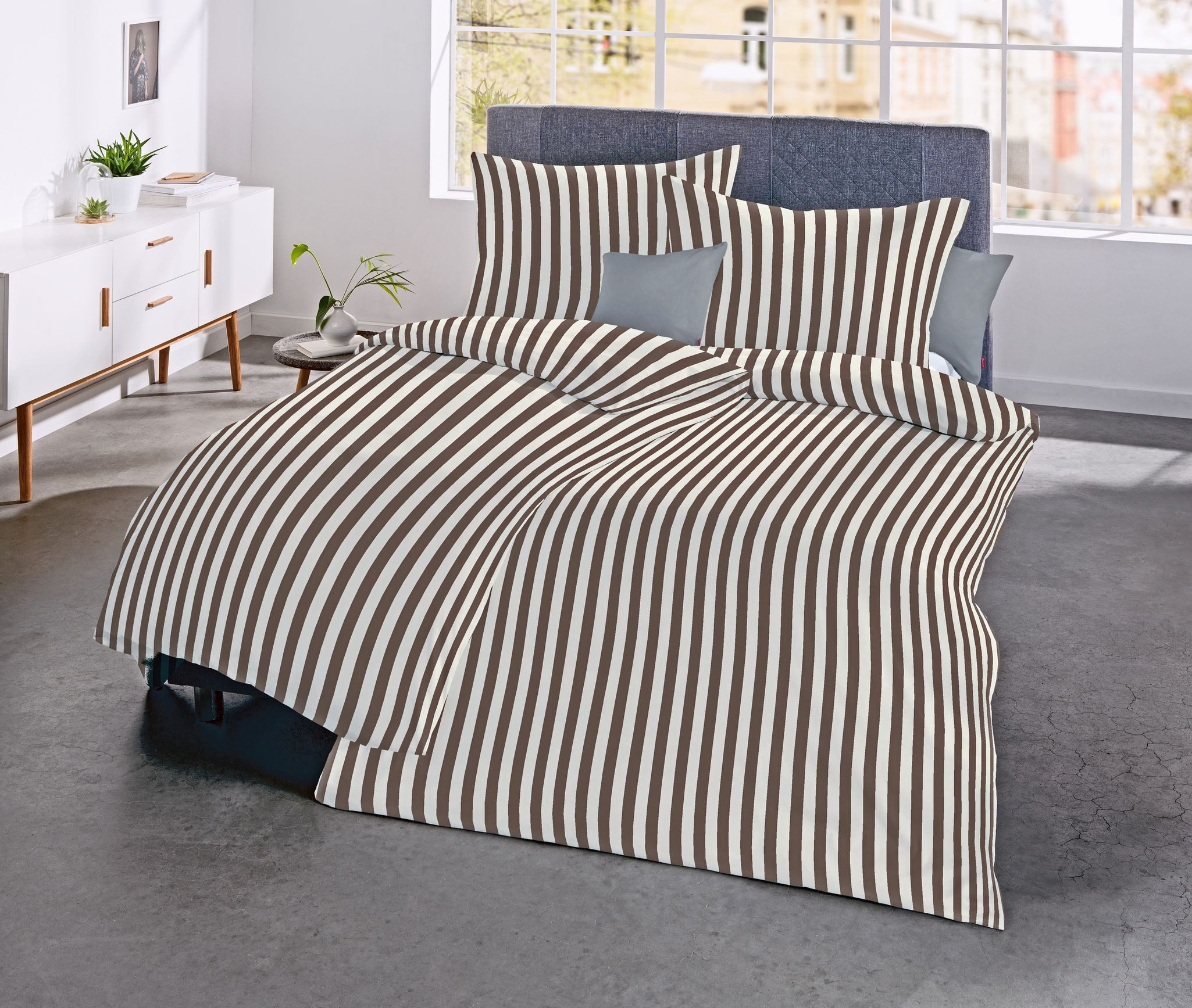 fleuresse Bettwäsche 135x200cm Streifen gestreift in Braun Türkis oder Rot, günstig online kaufen