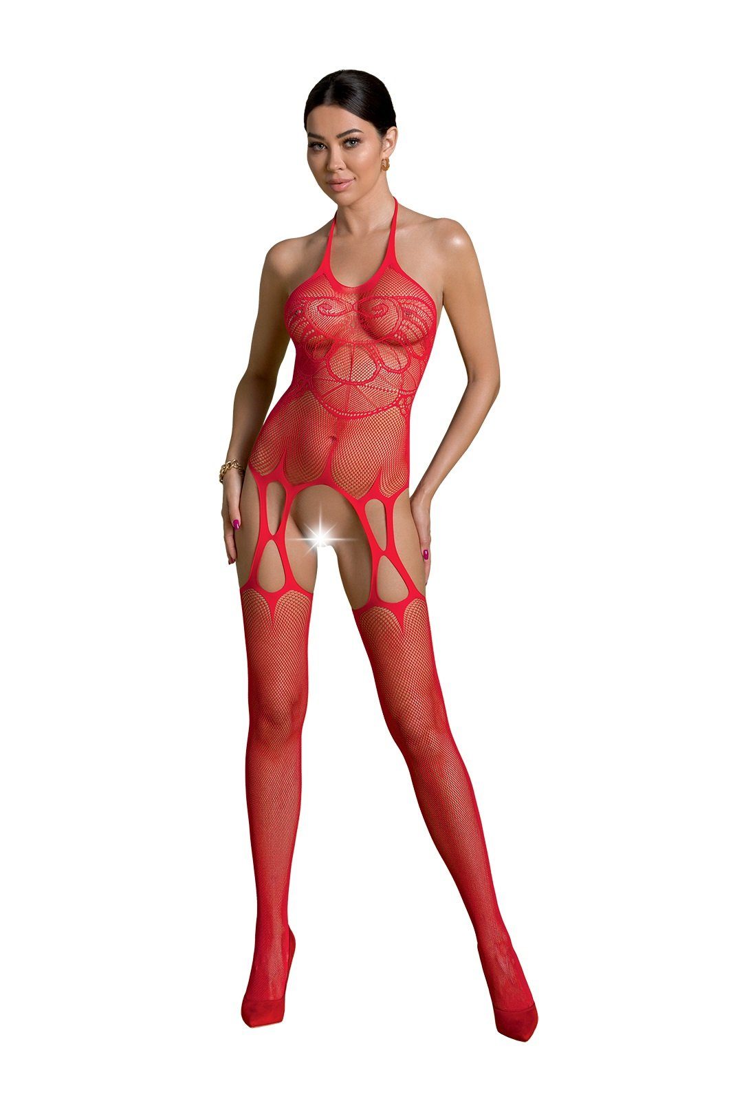 Passion Eco Collection Passion Bodystocking Bodystocking rot ouvert Catsuit transparent Netz 20 DEN (1 St)