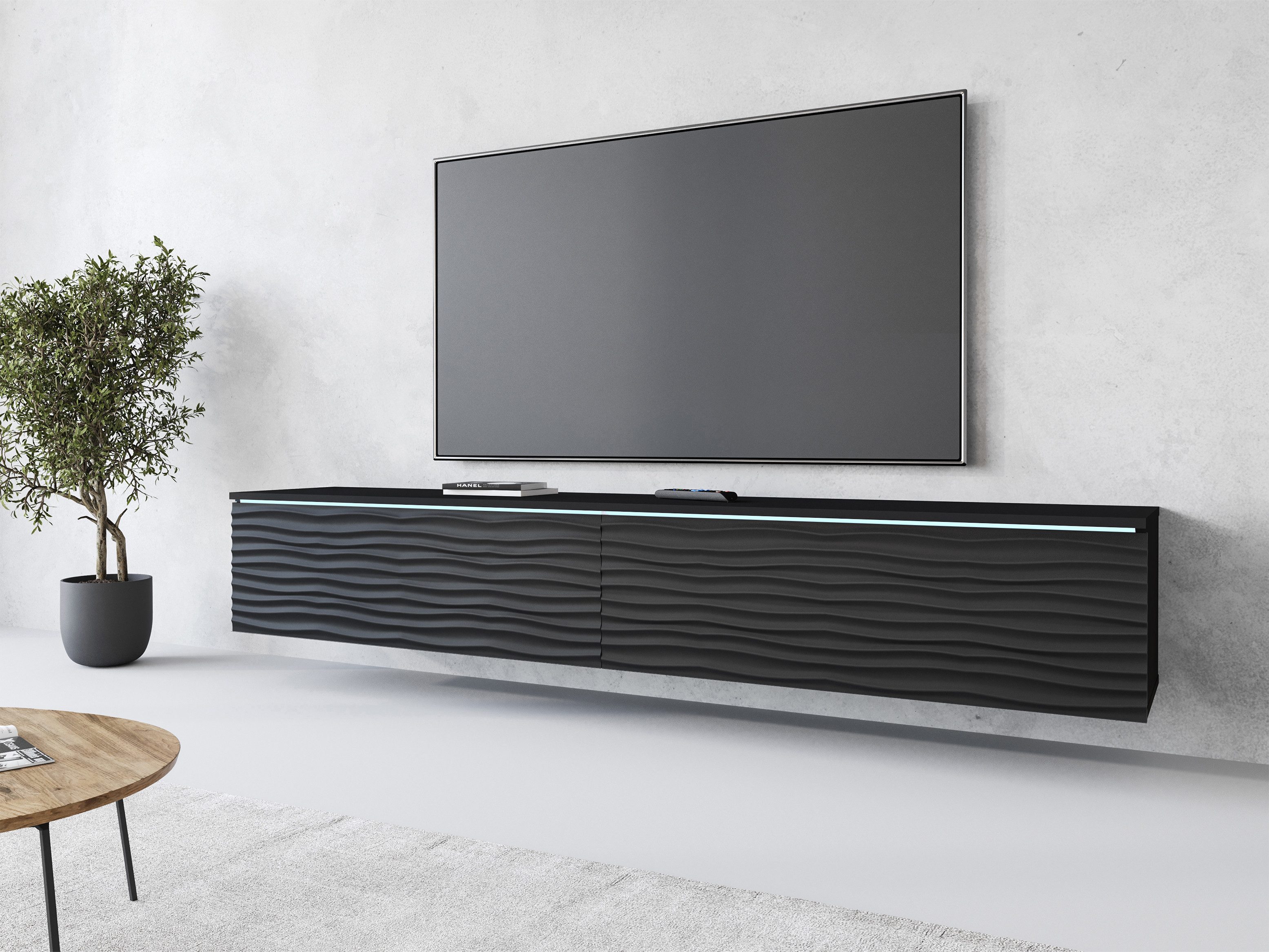 INOSIGN Lowboard Vera, wahlweise mit oder ohne Beleuchtung, gefräste MDF Front mit 3D Effekt, stehend und hängend montierbar