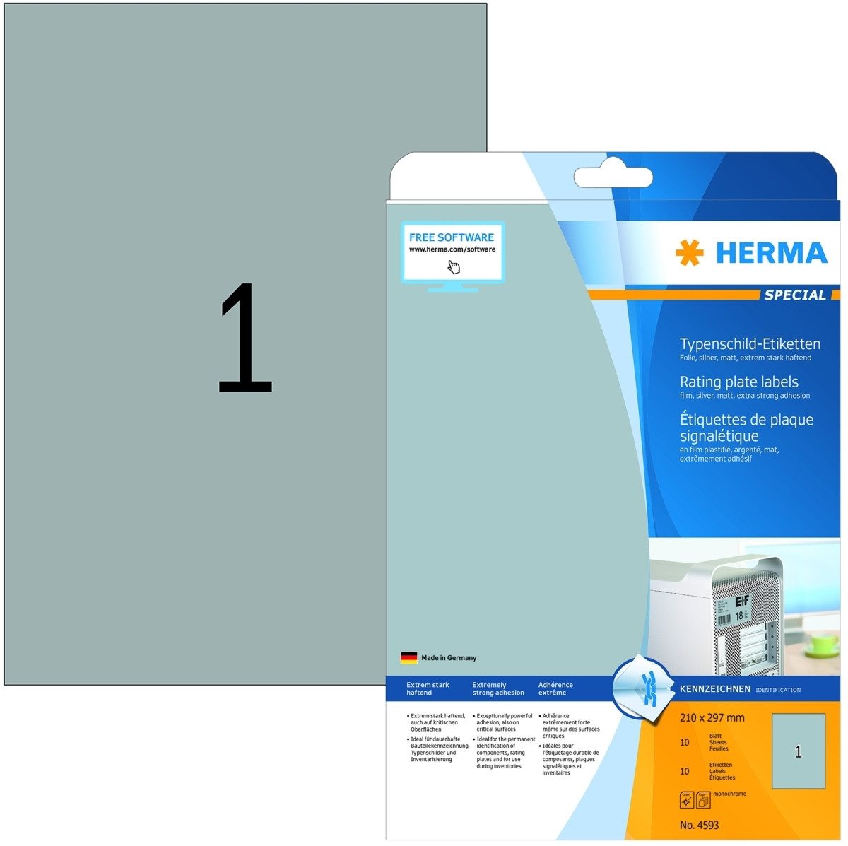 HERMA Etiketten Etiketten Folie Typenschild silber 210x297mm Special A4 LaserCopy VE=1