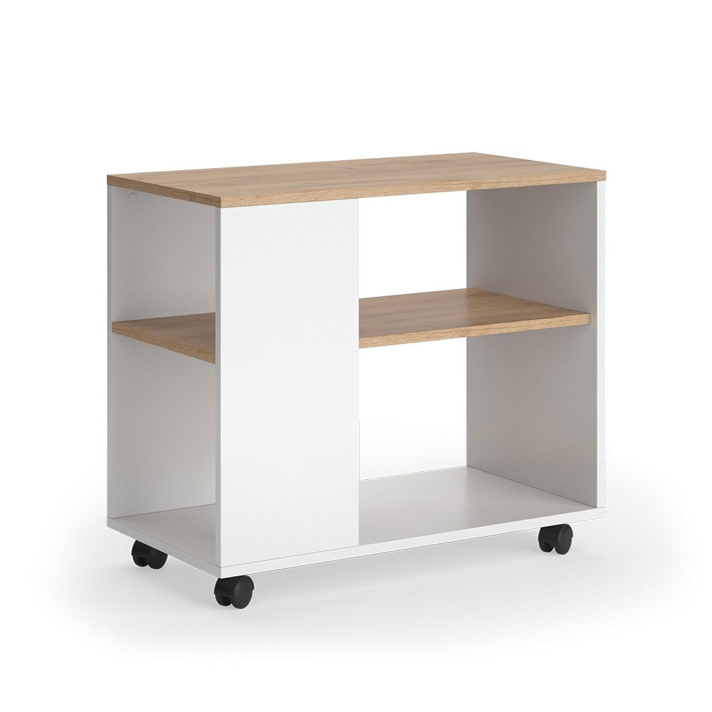 Vicco Beistelltisch Marian, Goldkraft Eiche/Weiß, 70 x 36.6 cm mit Rollen (1-St)