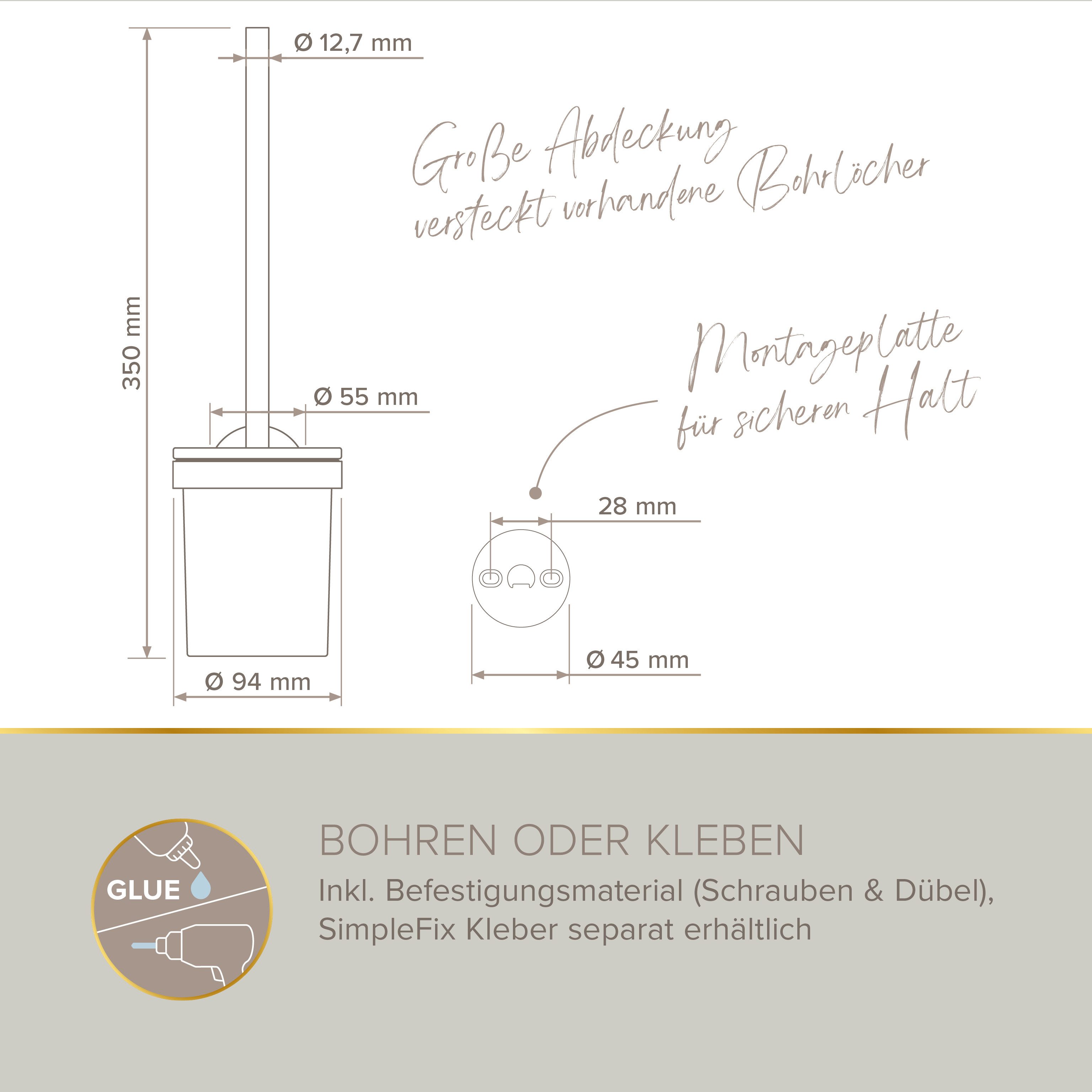 Lenz WC-Reinigungsbürste HYGGE, JUNA, platzsparende Wandmontage, einfache Reinigung – Bild 5 von 5