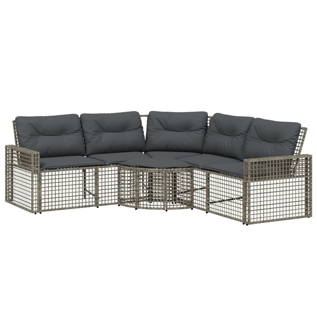 vidaXL Loungesofa Gartensofa in L-Form mit Kissen und Fußbank Grau Poly Rattan, 1 Teile