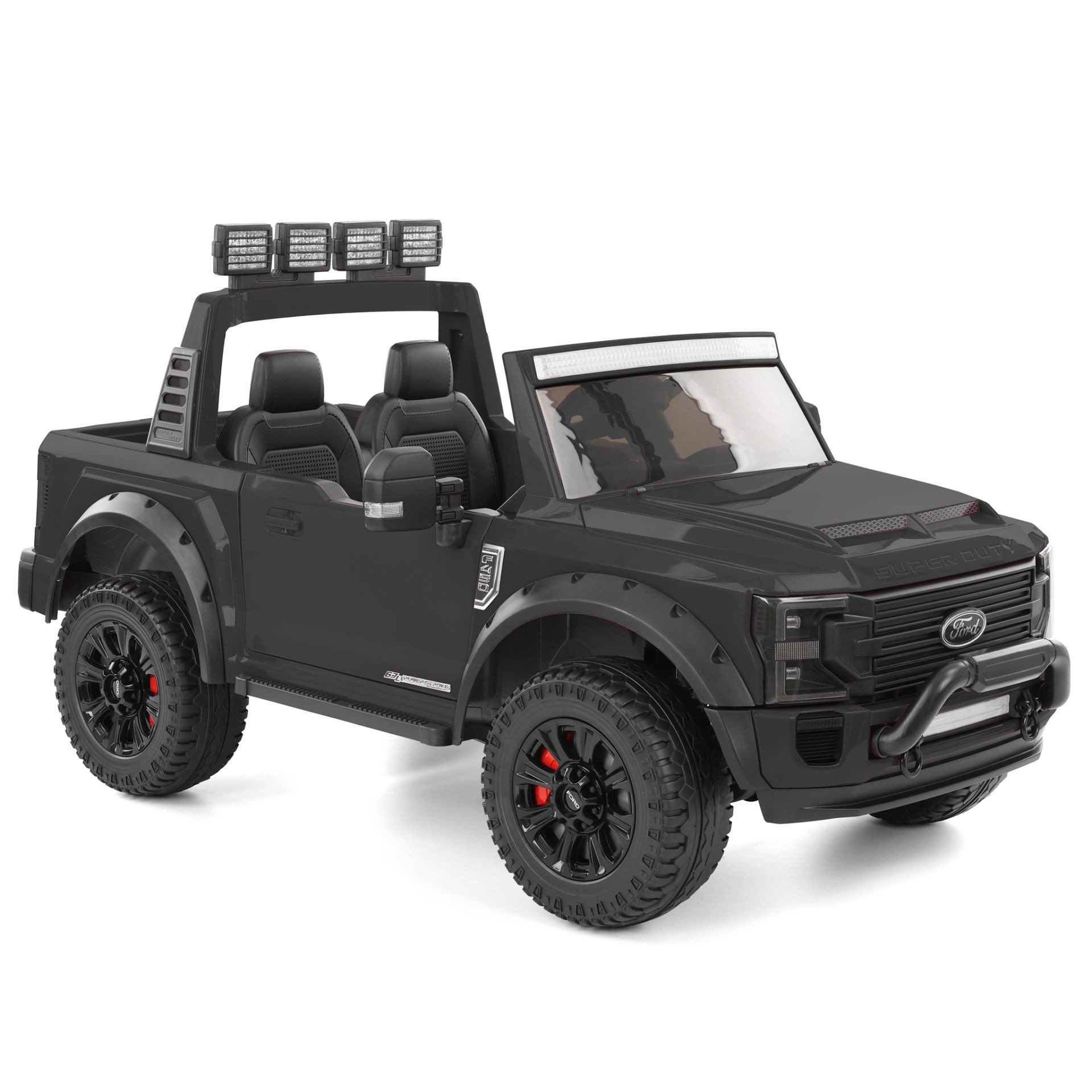 Hecht Elektro-Kinderauto Ford F450 Black 4WD Allrad 12V Akku Fernbedienung, LED-Beleuchtung, Musikfunktion, Federung