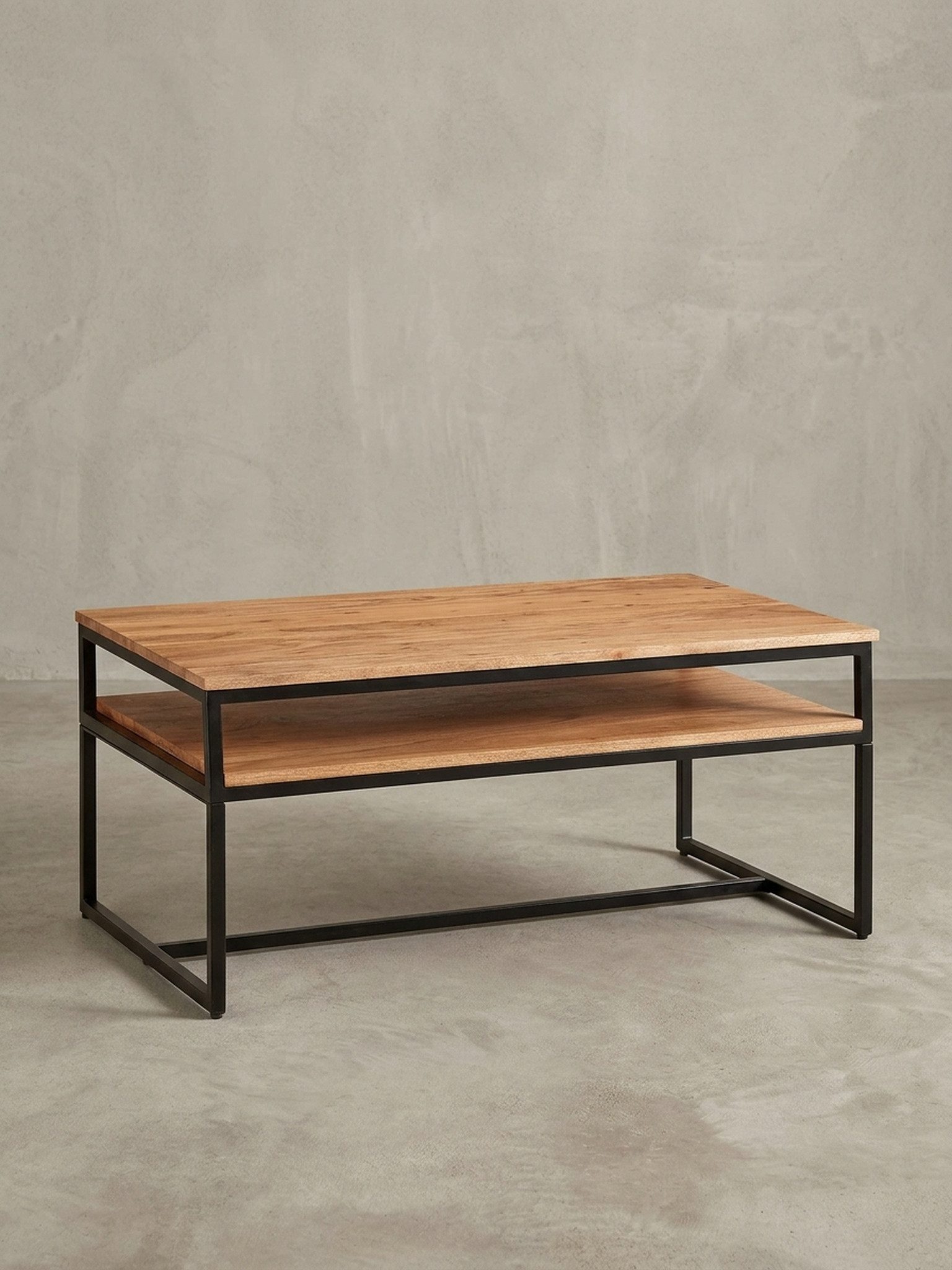 KADIMA DESIGN Couchtisch Vintage Industrial Kaffeetisch, Akazieholz & Eisen, mit Ablagen
