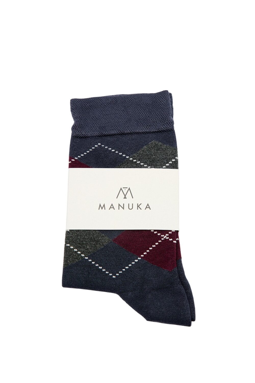 MANUKA Socken mit Baklava-Muster, braun kariert. Slipper