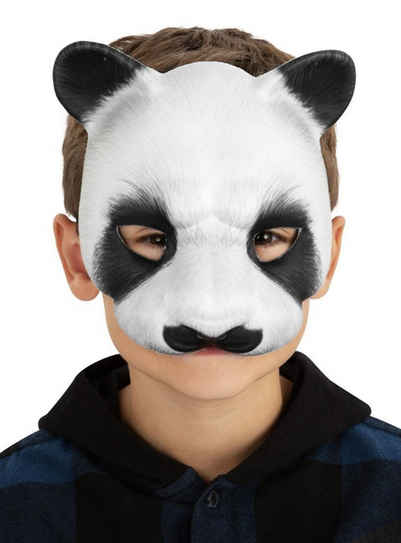 Smiffys Verkleidungsmaske Panda Maske für Kinder, Tierische Halbmaske aus Kunststoff für Kinder