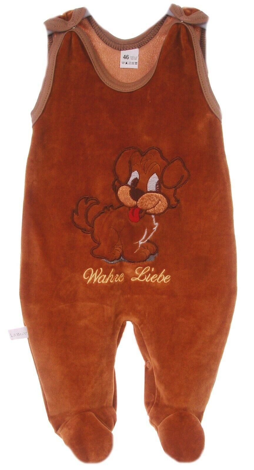 La Bortini Ползунки Baby Einteiler in Braun mit Hund kuschelig weich, 50 56 62 68 74