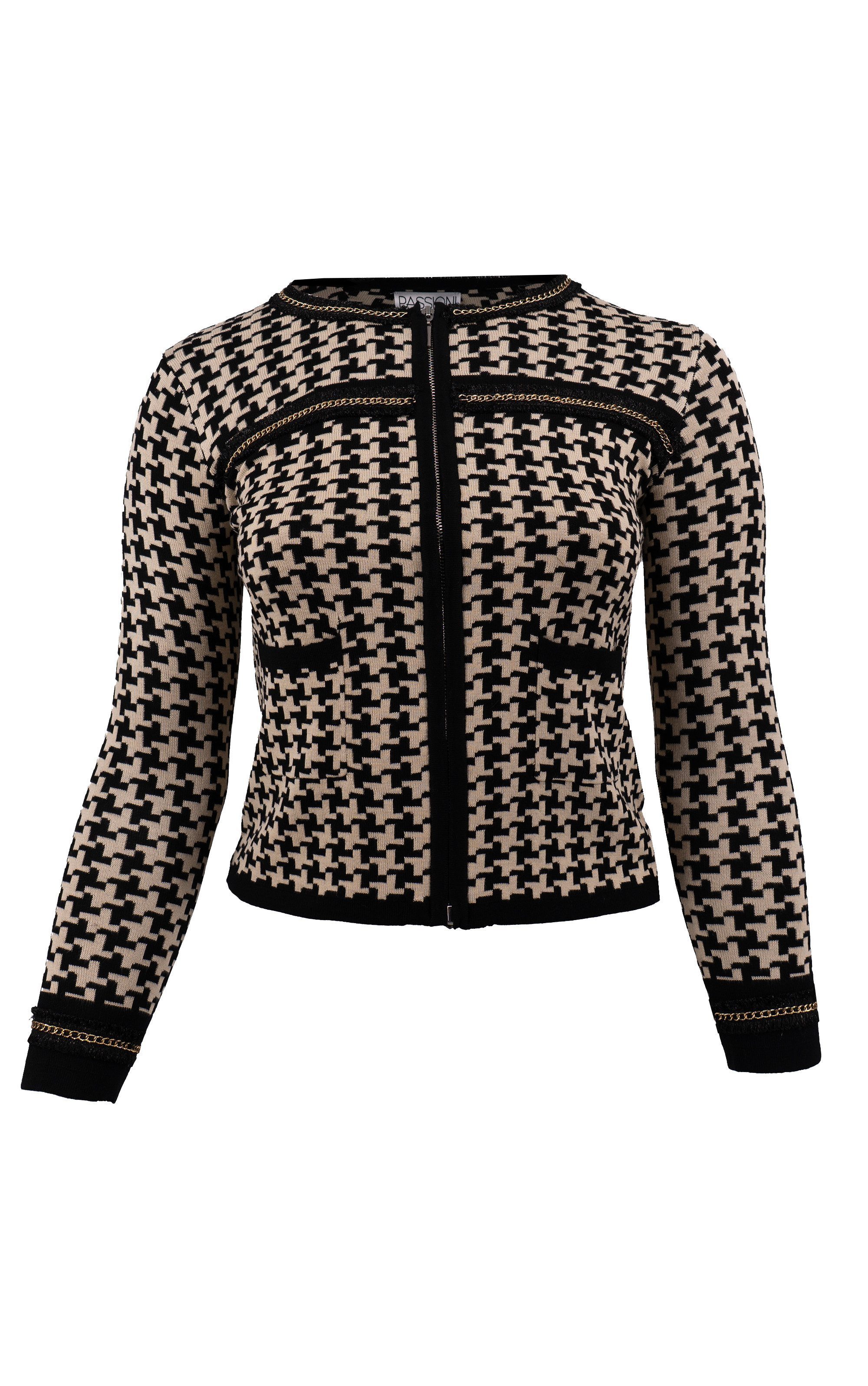 Passioni Cardigan mit Hahnentrittmuster und Kettendetails günstig online kaufen