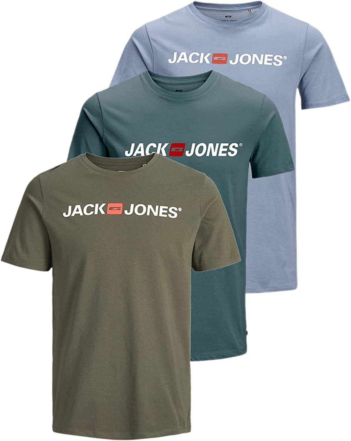 Jack & Jones T-Shirt Stilvolles Slim-Fit Shirt mit Printdruck (3er-Pack) bequemes Oberteil aus Baumwolle, Größe 3XL