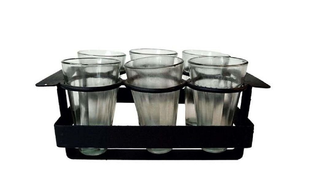 Trademark Gläser-Set Trademark Glas mit L Metall, 6 Glashalter Metall 29cm D16171, Antikschwarz Gläser