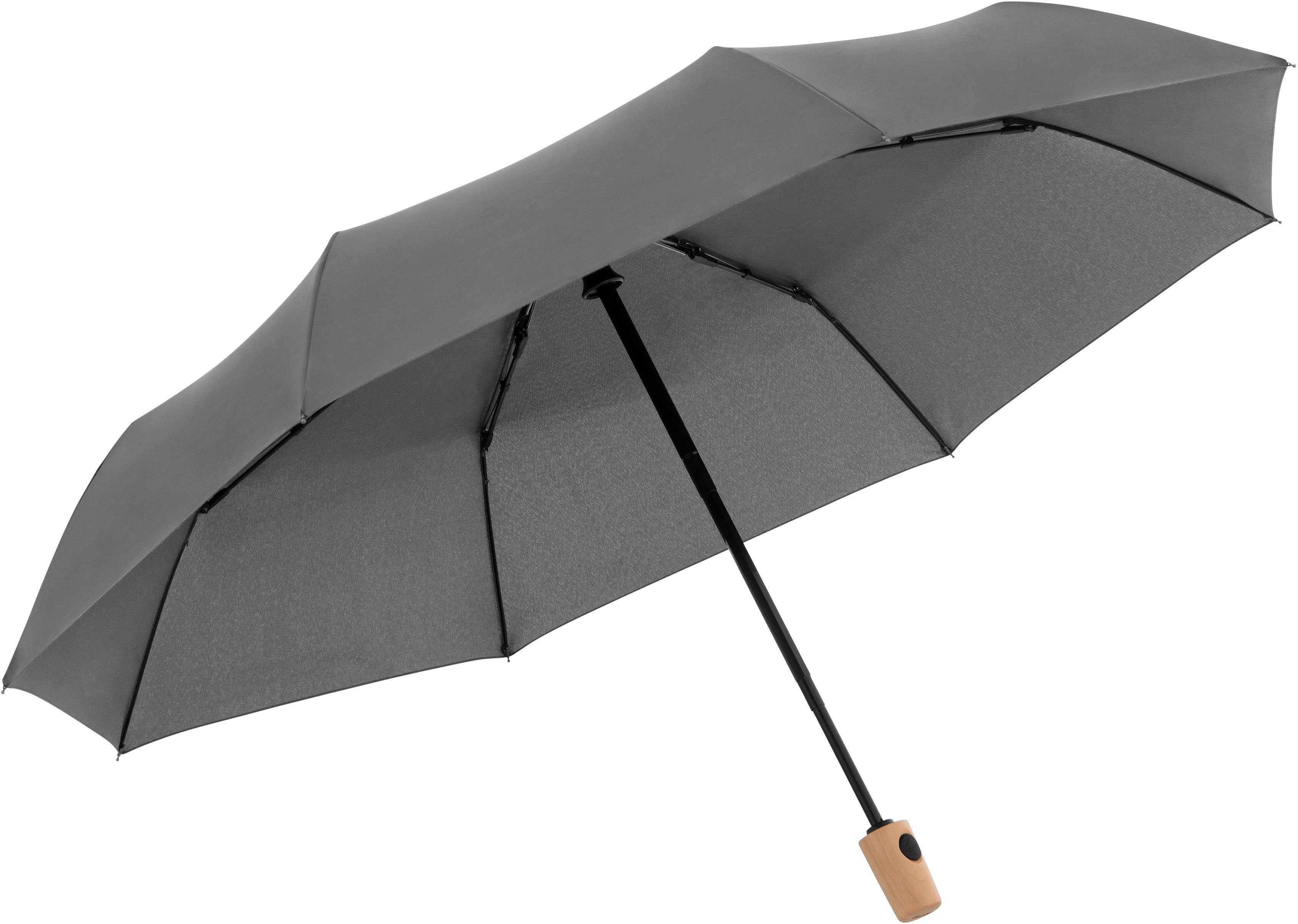 doppler® Taschenregenschirm recyceltem grey, weltweit nature mit FSC®- slate aus Magic, Material Wald - Griff schützt aus