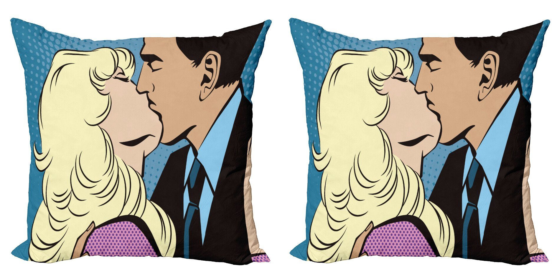 Kissenbezüge Modern Accent Doppelseitiger Digitaldruck, Abakuhaus (2 Stück), küssen Pop-Art romantisches Paar