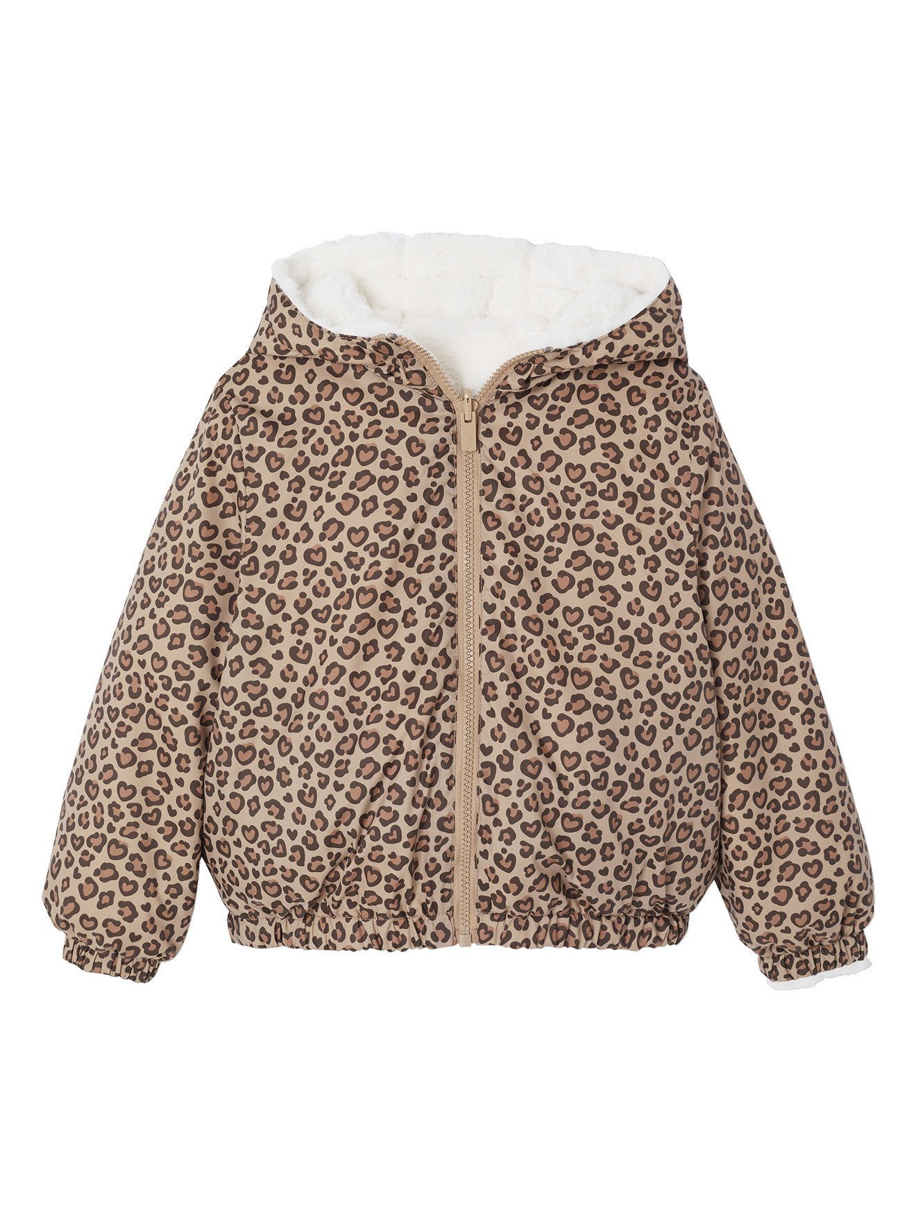 vertbaudet Regenjacke Mädchen Kapuzenjacke mit Leomuster und Teddyfleece wendbar