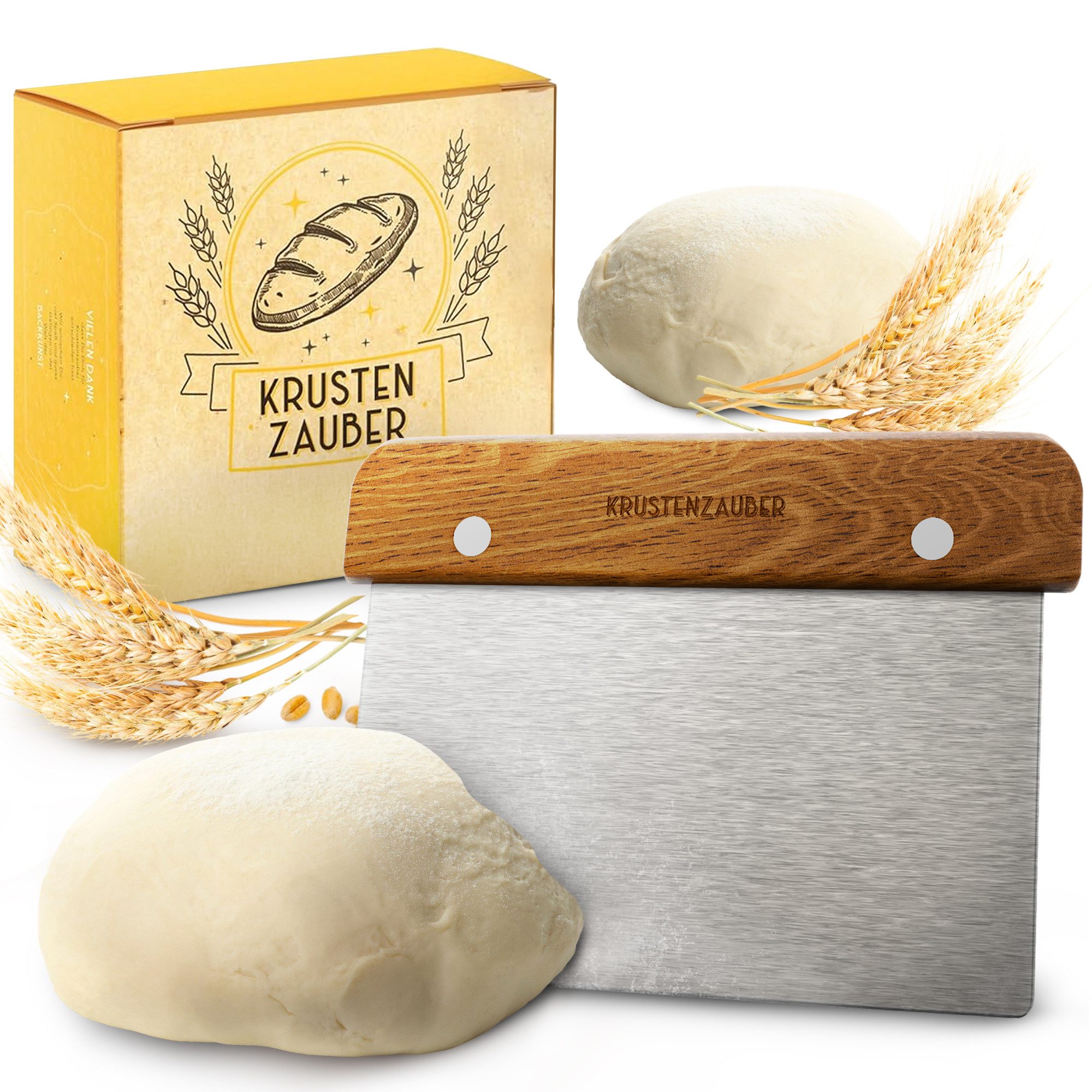 Krustenzauber Backmatte Zubehör - Brotschlingen, Schneebesen, Backmatte, Teig Reinigungstücher, Teigkarte Edelstahl