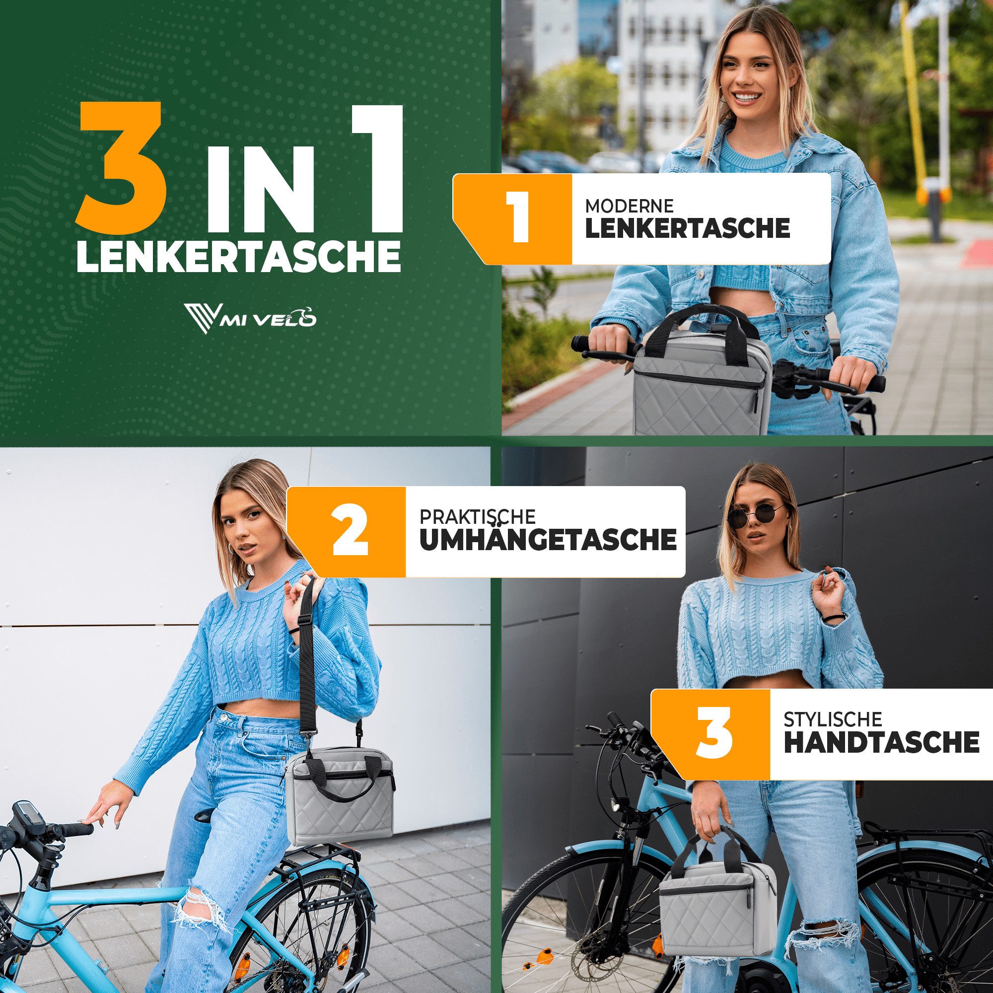 MIVELO Lenkertasche Fahrradtasche Lenker für KLICKfix, Fahrrad Tasche inkl. Regenschutz, KLICKfix kompatibel