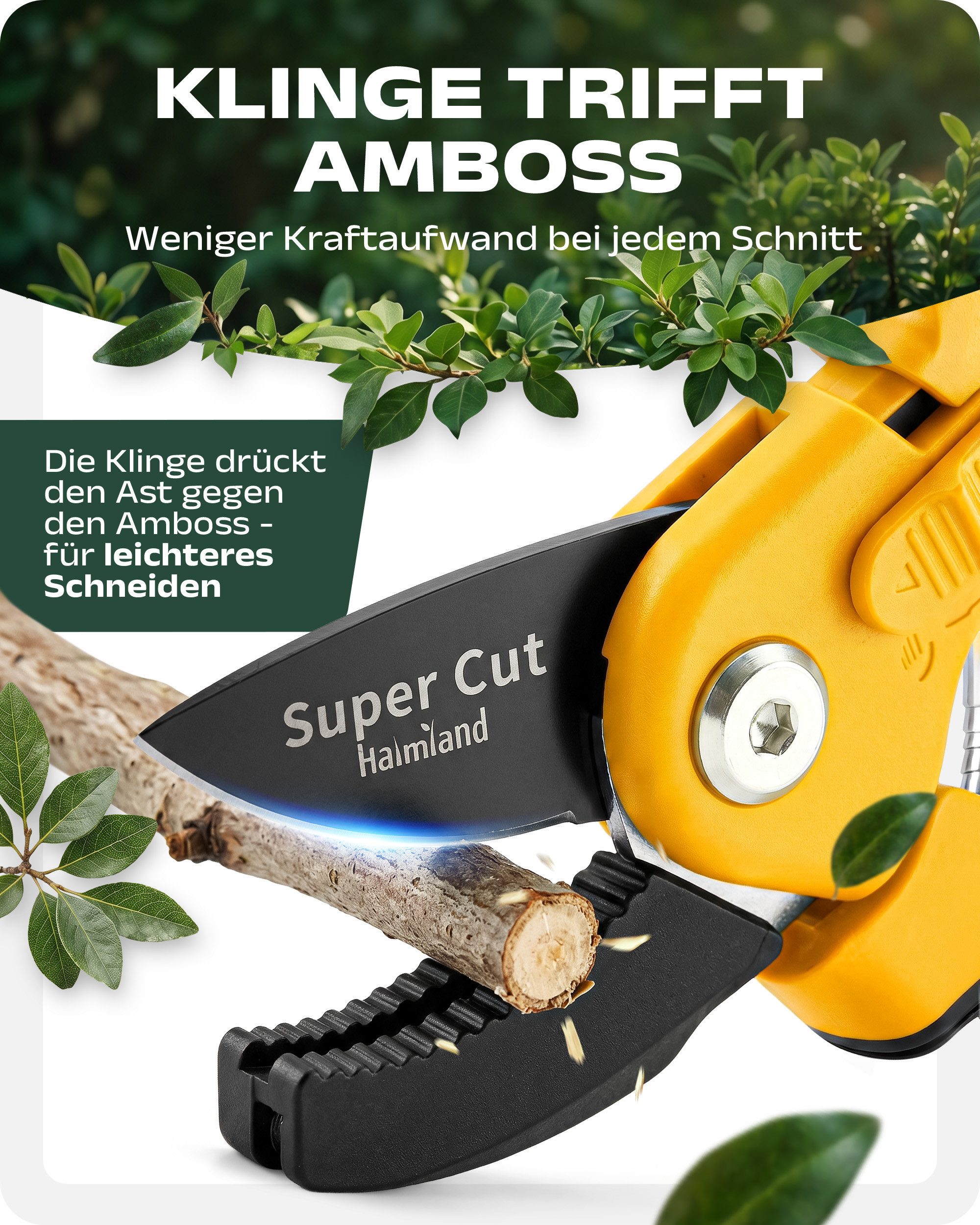 halmland Gartenschere Profi Amboss-Gartenschere – kraftsparend Äste bis 20 mm schneiden – Bild 3 von 5