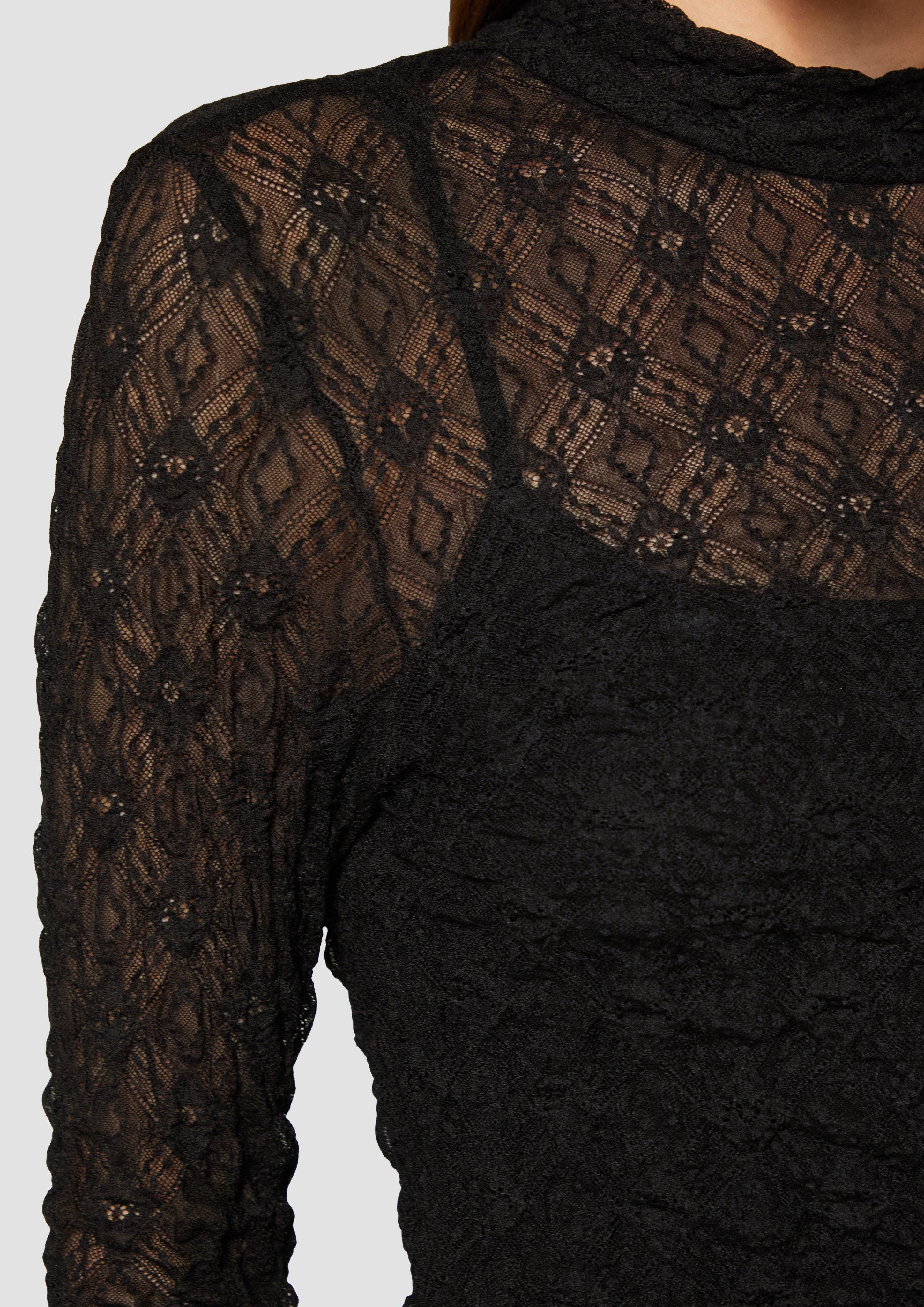 s.Oliver Langarmshirt Transparentes Spitzen-Shirt mit Stehkragen günstig online kaufen