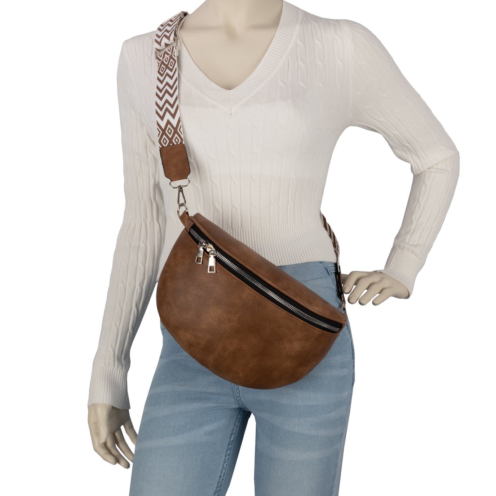 EAAKIE Gürteltasche Bauchtasche Umhängetasche Crossbody-Bag Kunstleder Italy-Design, als Schultertasche, CrossOver, Umhängetasche tragbar