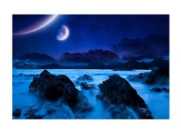wandmotiv24 Leinwandbild Landschaft der Küste in der Nacht, Landschaft (1 St), Wandbild, Wanddeko, Leinwandbilder in versch. Größen