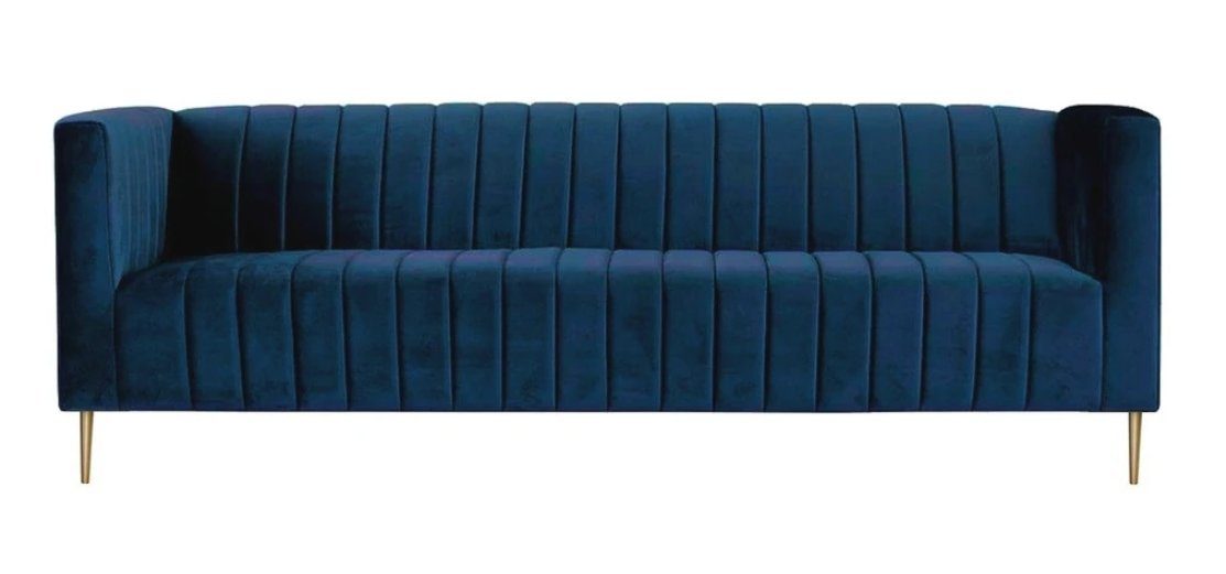 JVmoebel Sofa Luxus Blauer Dreisitzer mit Edelstahlfüßen Design Stilvoll Neu, Made in Europe