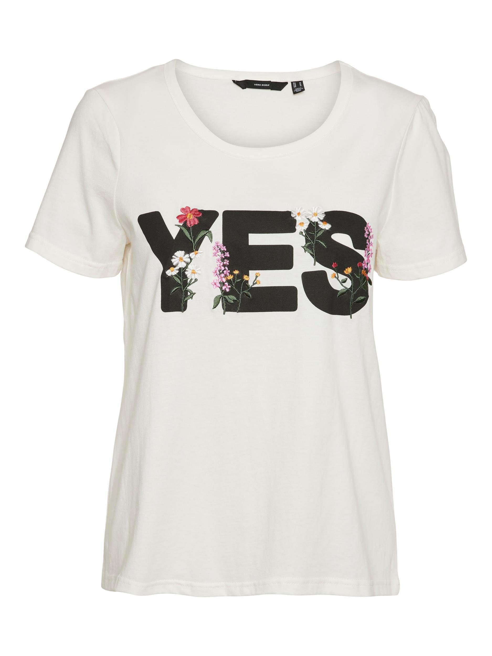 Moda Print:TEXT BTQ White Snow WVN VMUDA T-SHIRT Vero Kurzarmshirt O-NECK S/S YES