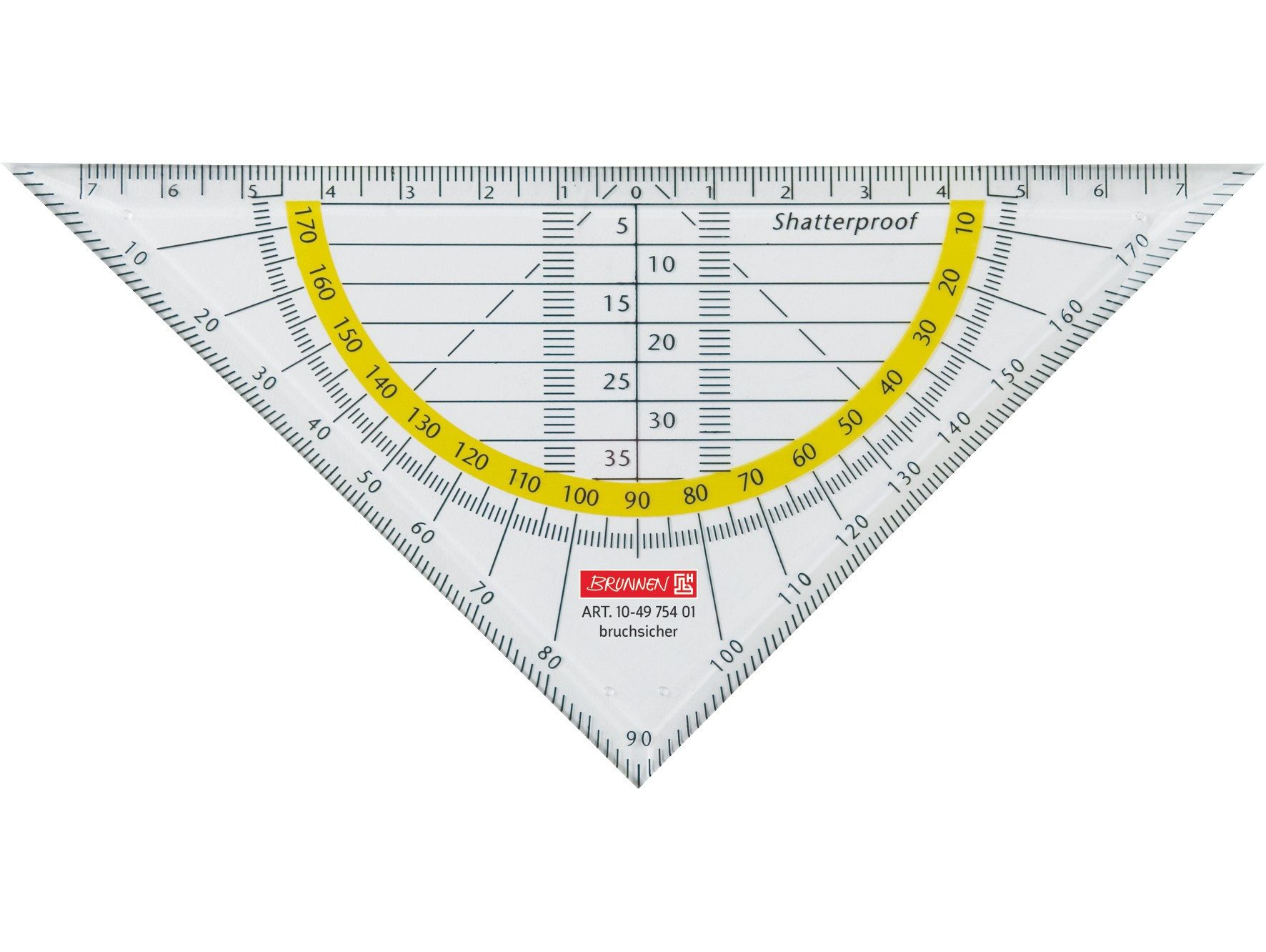 Baier Kindersitz Geodreieck Geometrie-Dreieck 16 cm bruchsicher glasklar, bruchsicher gegenläufige Gradskala