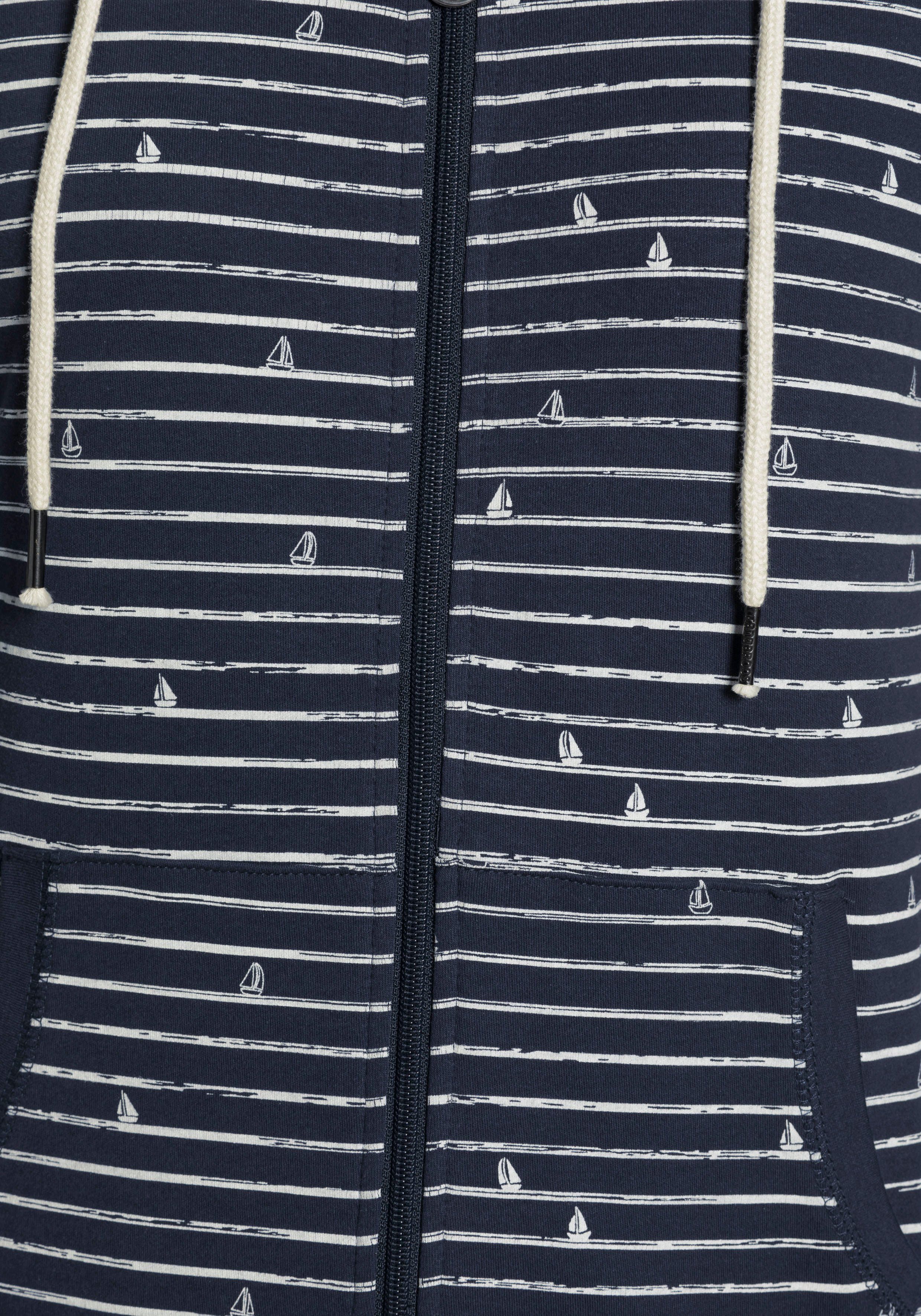 KangaROOS Kapuzensweatjacke mit und aus maritimen marine Alloverdruck minimalistischen Streifen Schiffen