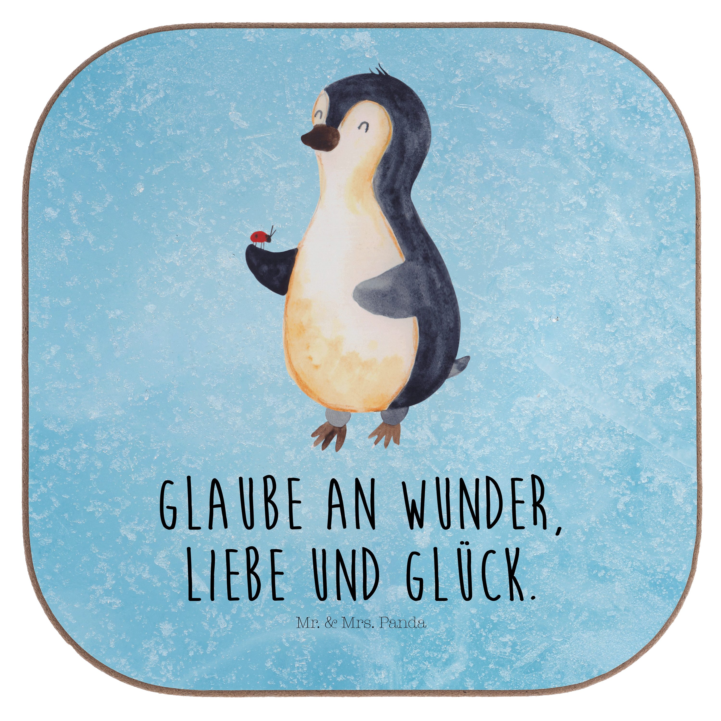 & Marienkäfer Eisblau Geschenk, - - Panda Freude, 1-tlg. Pinguin aufmerksam, Mr. Mrs. Glück, Getränkeuntersetzer