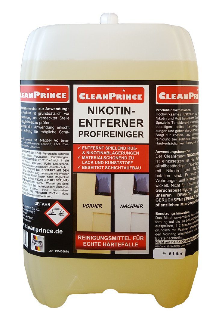 CleanPrince Nikotin-Entferner Reiniger 5 Liter Konzentrat Sprühreiniger (Konzentrat)