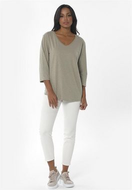 ORGANICATION T-Shirt Women's Striped 3/4 Sleeve T-shirt in Olive/Off White
