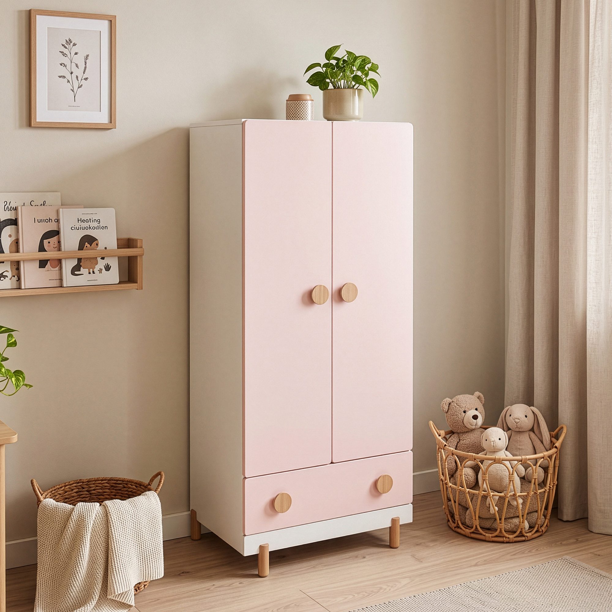 en.casa Kinderkleiderschrank »Vaarentaa« mit Schublade 126x60x41 cm Weiß/Cotton Candy