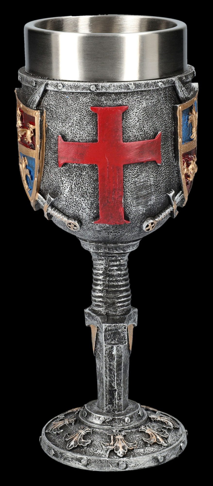 Figuren Shop GmbH Becher Kelch mit Ritterwappen - Heraldik - Mittelalter Mythologie Weinkelch, Kunststein (Polyresin), Edelstahl
