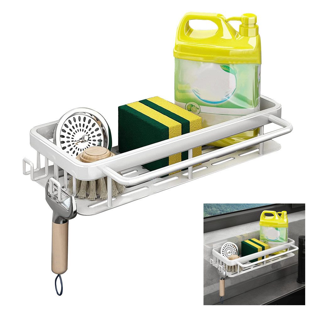 NUODWELL Küchenorganizer-Set Spülbecken Organizer Schwammhalter mit Spültuchhalter und Zwei Haken