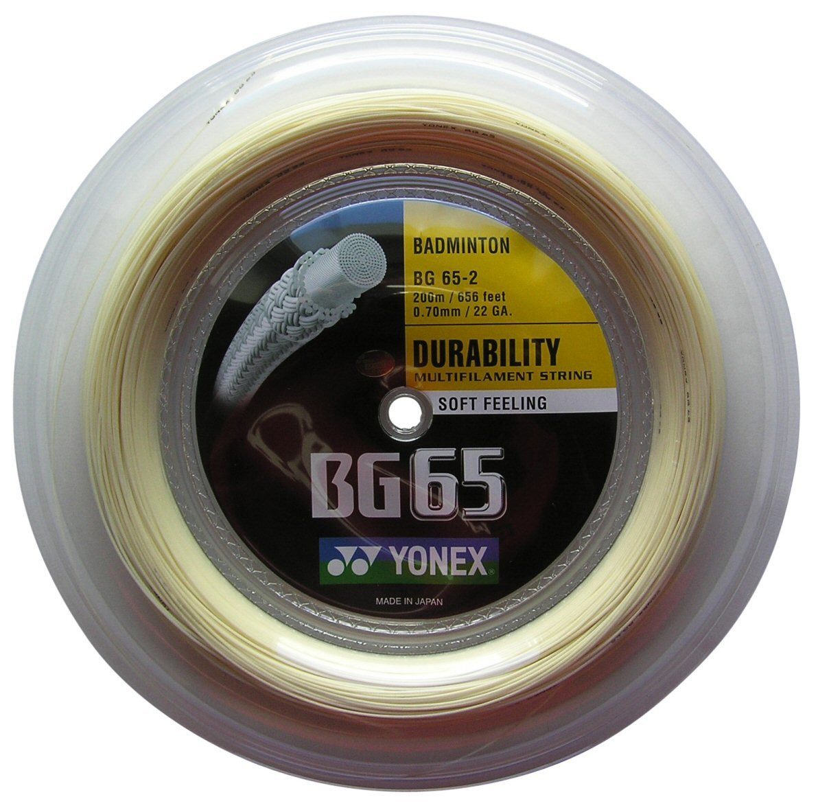 Yonex Badmintonsaite BG 65 0.70mm (Allround+Haltbarkeit) natur 200m Rolle, Saitendicke: 0.70
