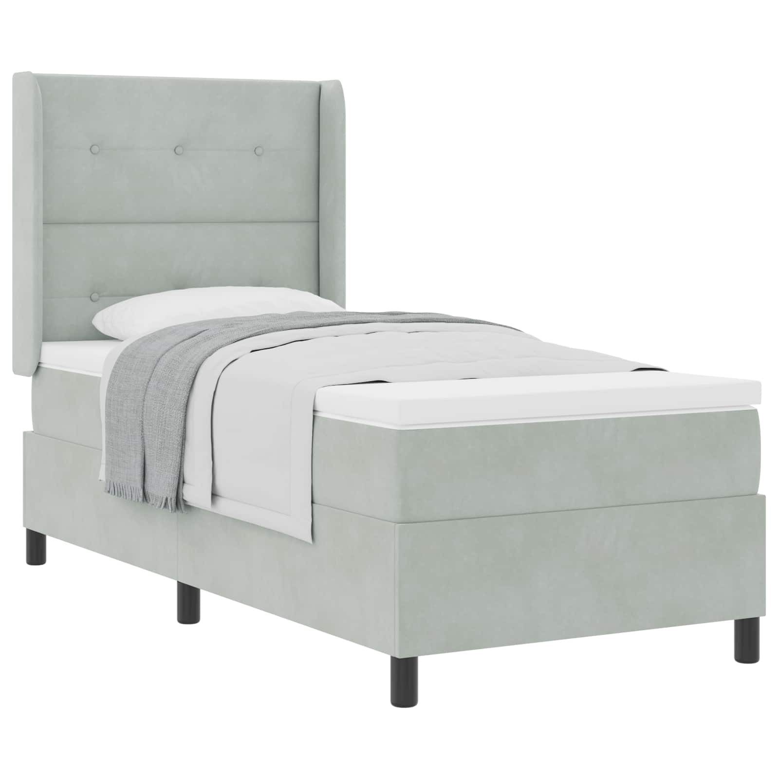 Bett Boxspringbett mit Kopfteil Hellgrau 100 x 200 cm Samt