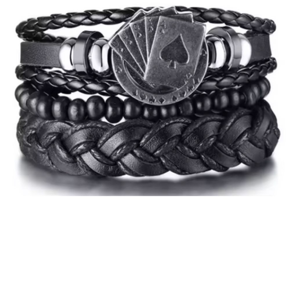 BUNGSA Armband Lederarmband breit schwarz Unisex - Pokerkarten (1 Armband, 1-tlg), Bracelet Armschmuck