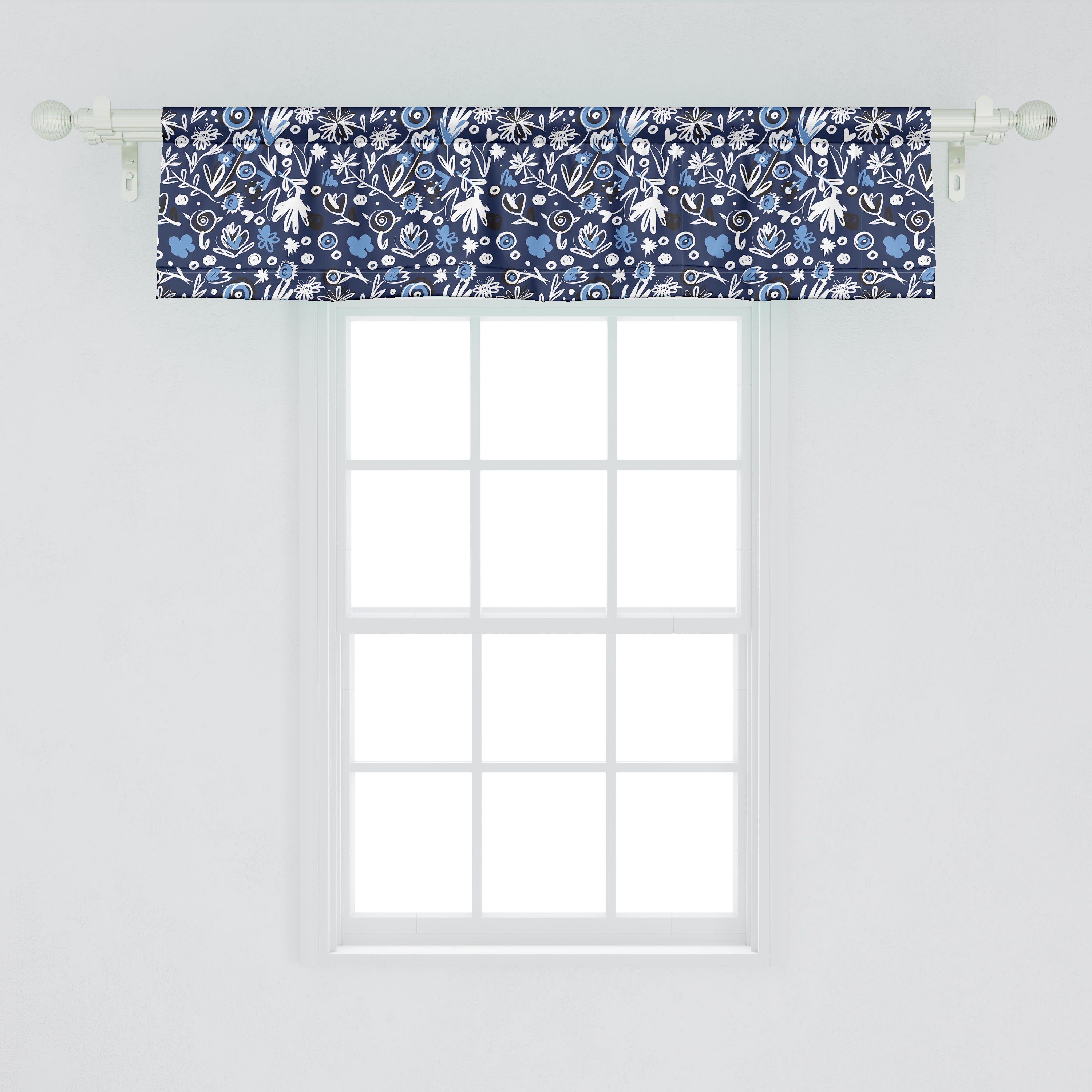 Sketch Dekor Stil Vorhang Blumen-Kunst Küche Microfaser, für Schlafzimmer Stangentasche, Volant mit Scheibengardine Blumen Abakuhaus,