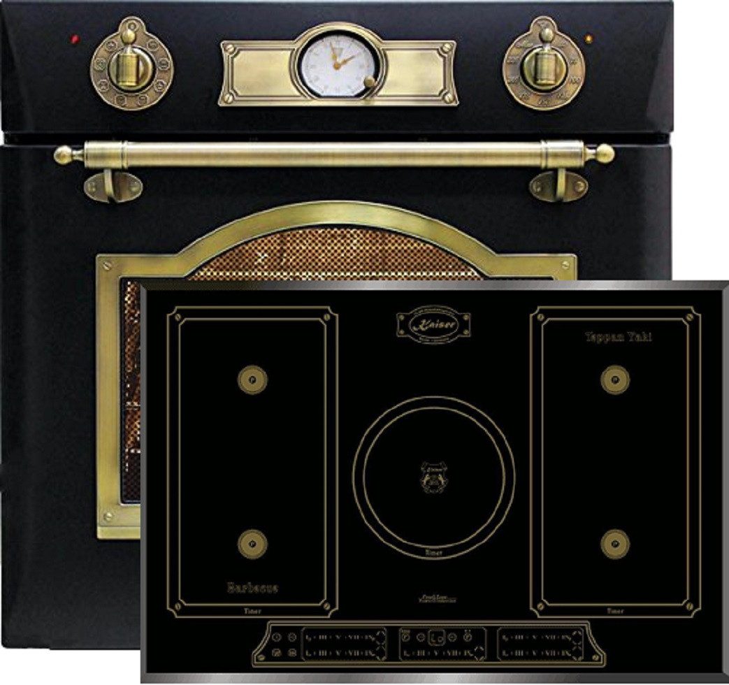 Kaiser Küchengeräte Backofen-Set Herd Set Autark Retro Elektro Einbau Backofen Autark 60cm 67L +Induktionskochfeld 77cm Eh 6355 Em+KCt 7797 FIEm., mit 1-fach-Teleskopauszug, Katalytische Selbstreinigung