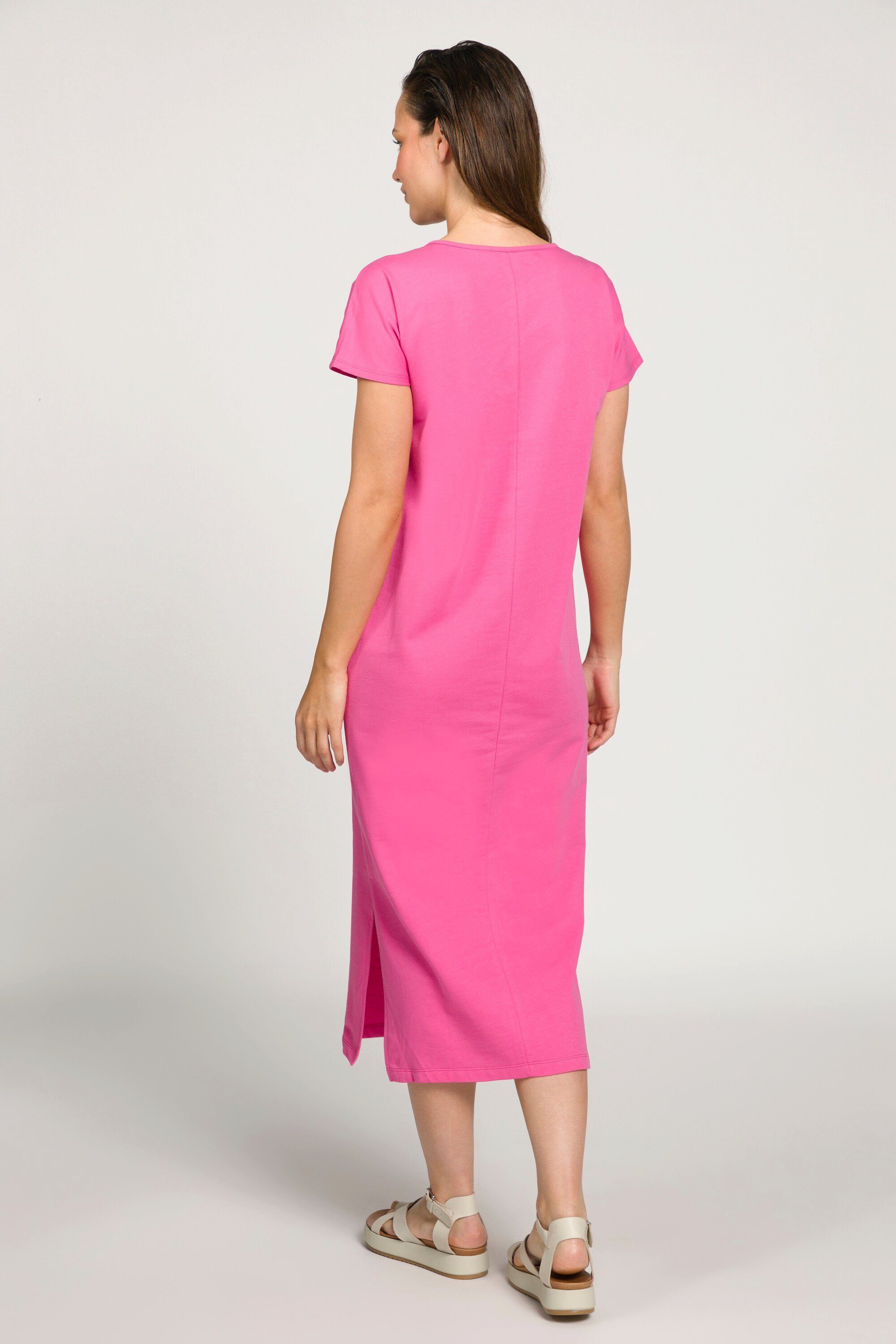 Rundhals ärmellos Gina Kleid Jerseykleid pink Laura Seitenschlitze Jersey