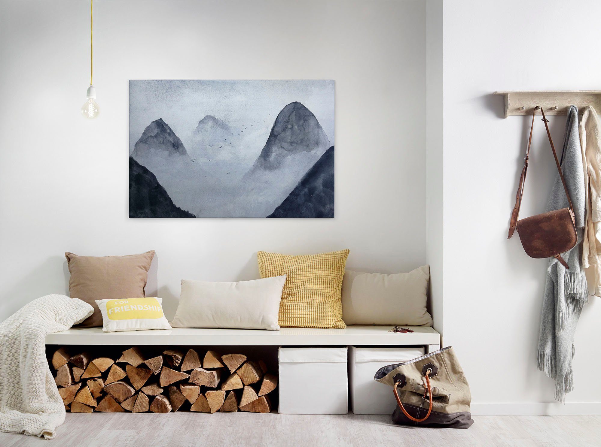 A.S. Création Leinwandbild Misty Rocks, Berge, Kinder, Kunst (1 St), Nebel Keilrahmen Berg Gebirge Landschaft Leinwand-Bild Wohnzimmer Wand