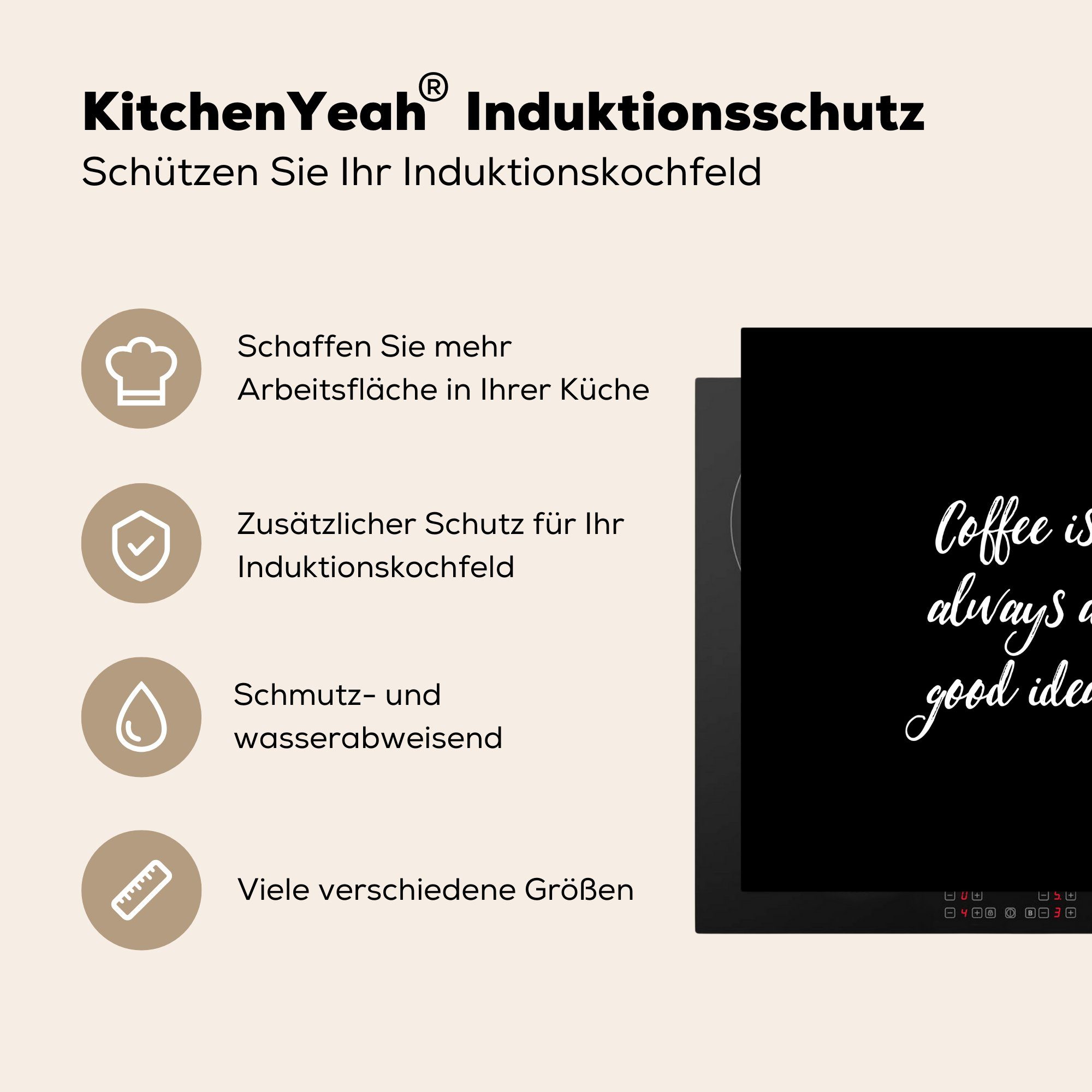 küche (1 Herdblende-/Abdeckplatte eine Idee Sprichwörter, Arbeitsplatte cm, - Ceranfeldabdeckung, Kaffee Vinyl, - Zitate 78x78 für immer - ist tlg), MuchoWow Kaffee gute
