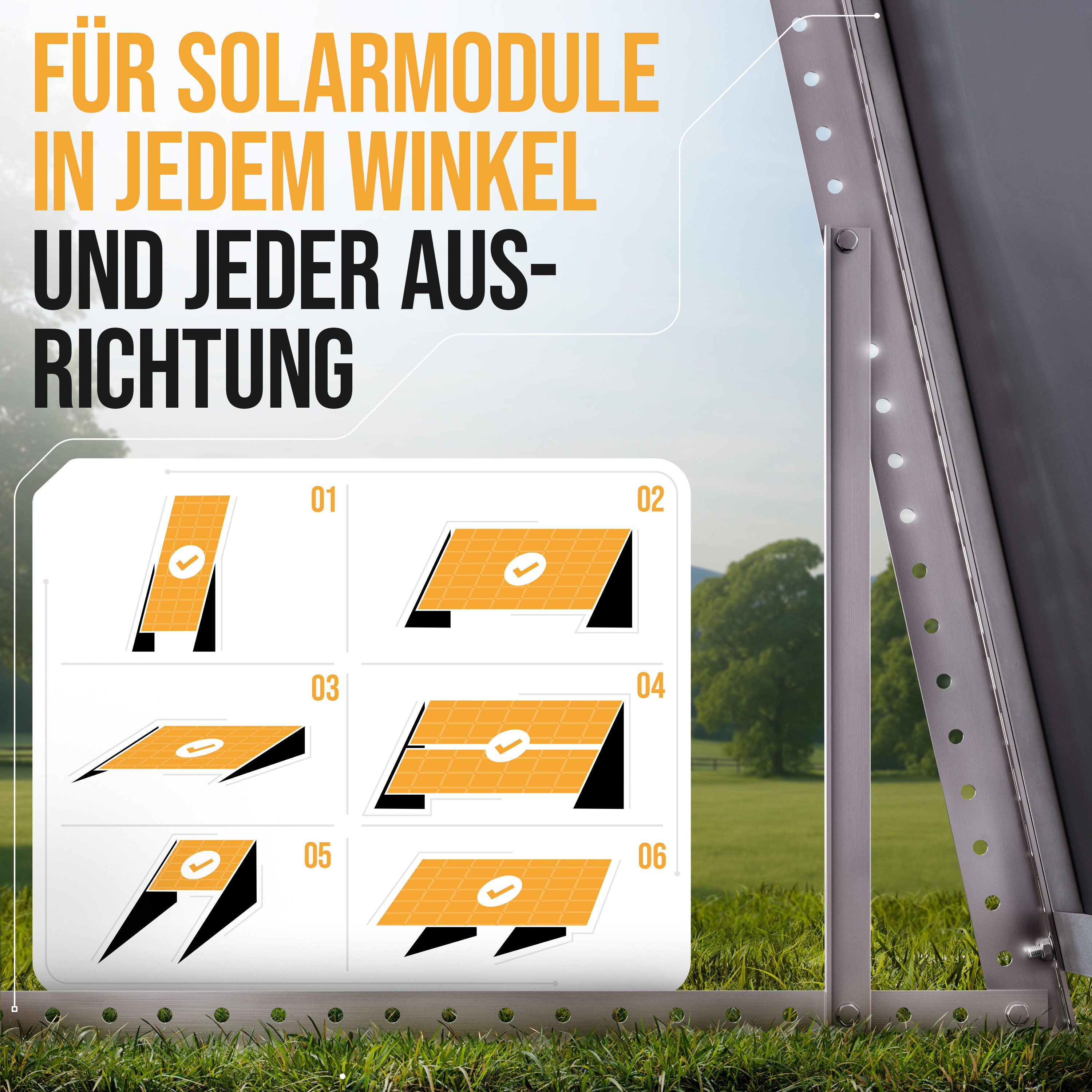Lichtblicker Solarmodul-Halterung Balkonkraftwerk 118cm 3mm Stark. 2x Solarmodule. Wand Balkon Flachdach, (Für 2 Stück Photovoltaikmodule, Länge 118cm - Stärke  – Bild 4 von 5