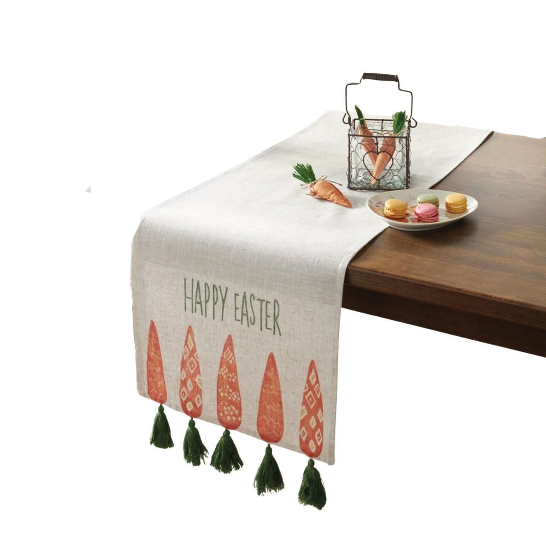 Home-trends24.de Tischläufer Tischdecke Ostern Karotten Quasten Osterhase Tischläufer Tischband