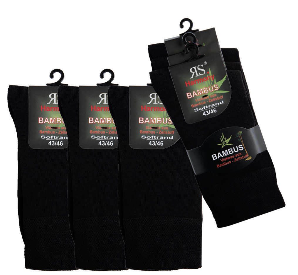 RS Harmony Basicsocken Bambus Viskose Socken Businesssocken Anzugsocken Softrand ohne Gummi (3-Paar, 6 Paar) Spitze und Ferse verstärkt