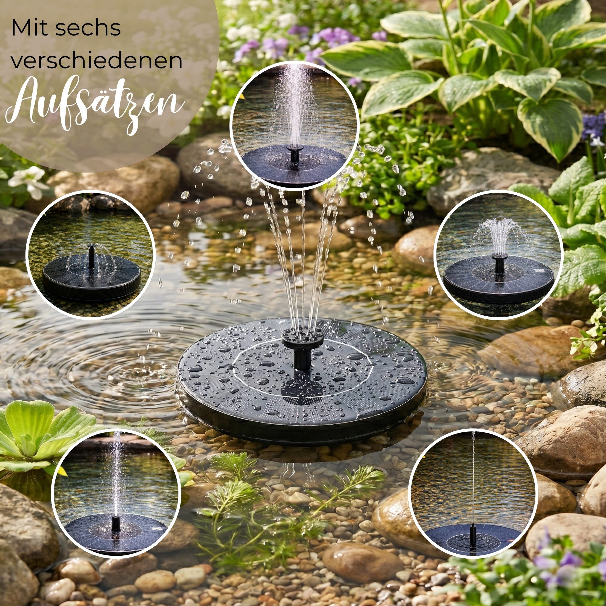 matches21 HOME & HOBBY Blumentopf Solarbrunnen Wasser-Fontäne für Garten Springbrunnen Miniteich (1 St), Schwimmende Solar Wasserpumpe für Balkon Terrasse Vogeltränke