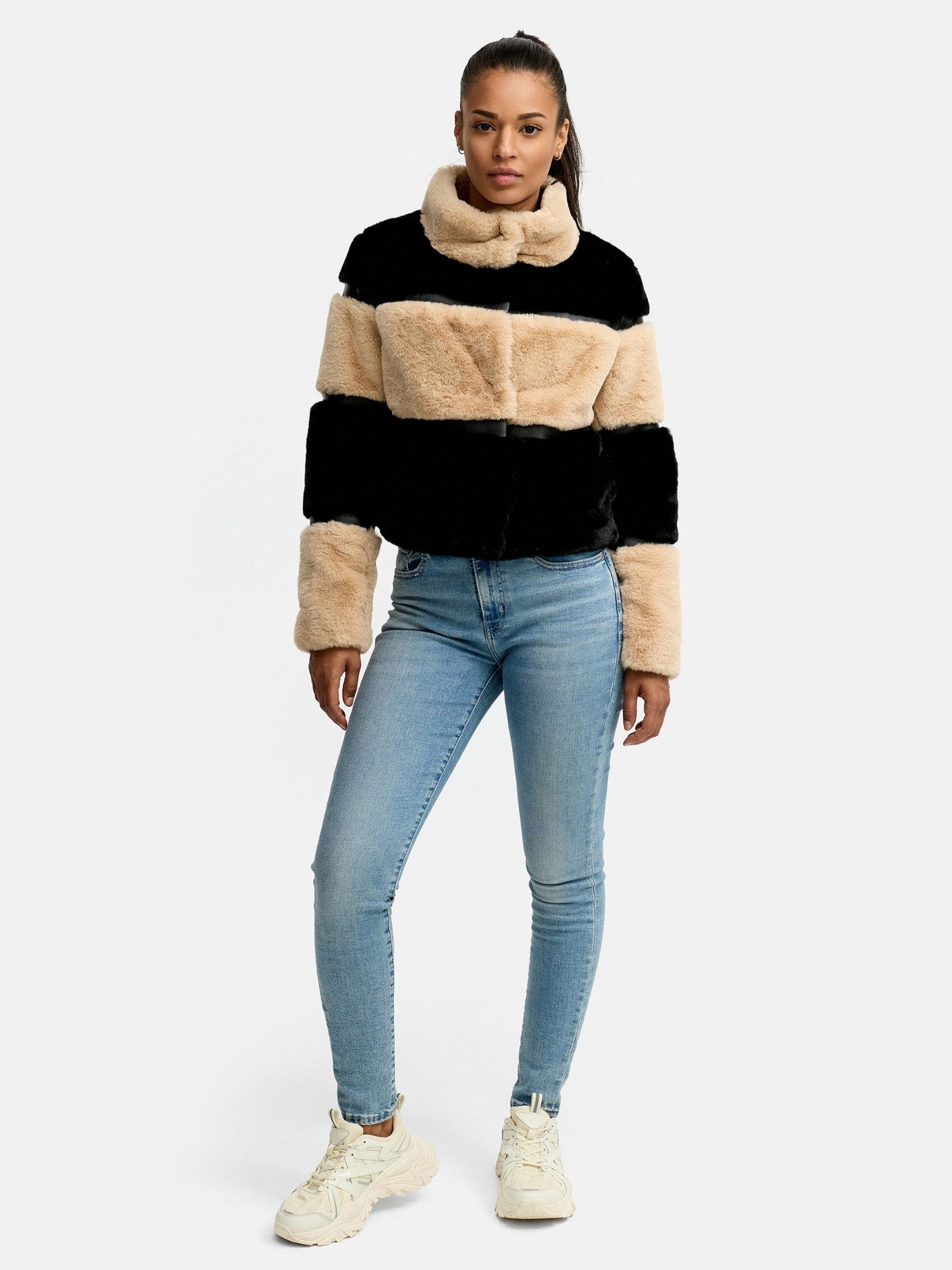 Tazzio Winterjacke F805 Blockstreifen-Design im Teddy-Look, kuschelige Fell günstig online kaufen